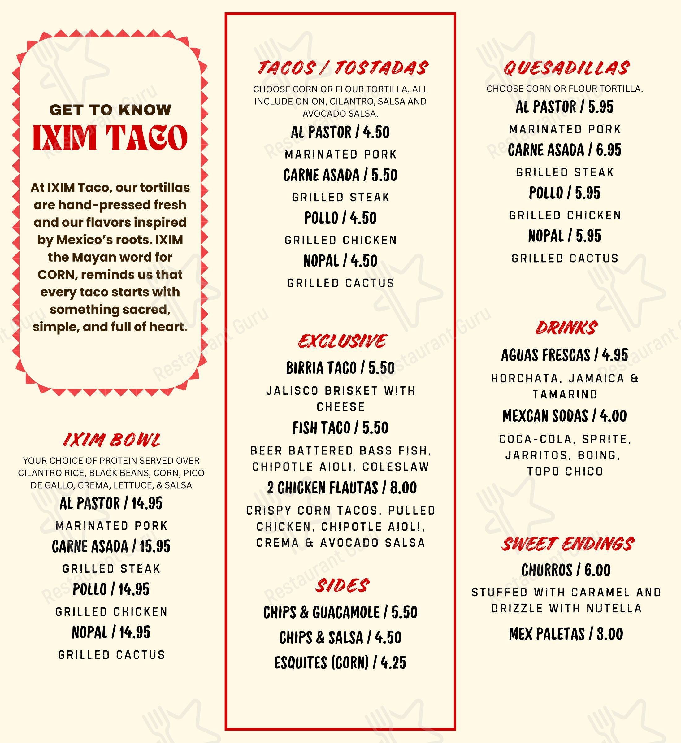IXIM TACO в Хакенсаке - Меню
