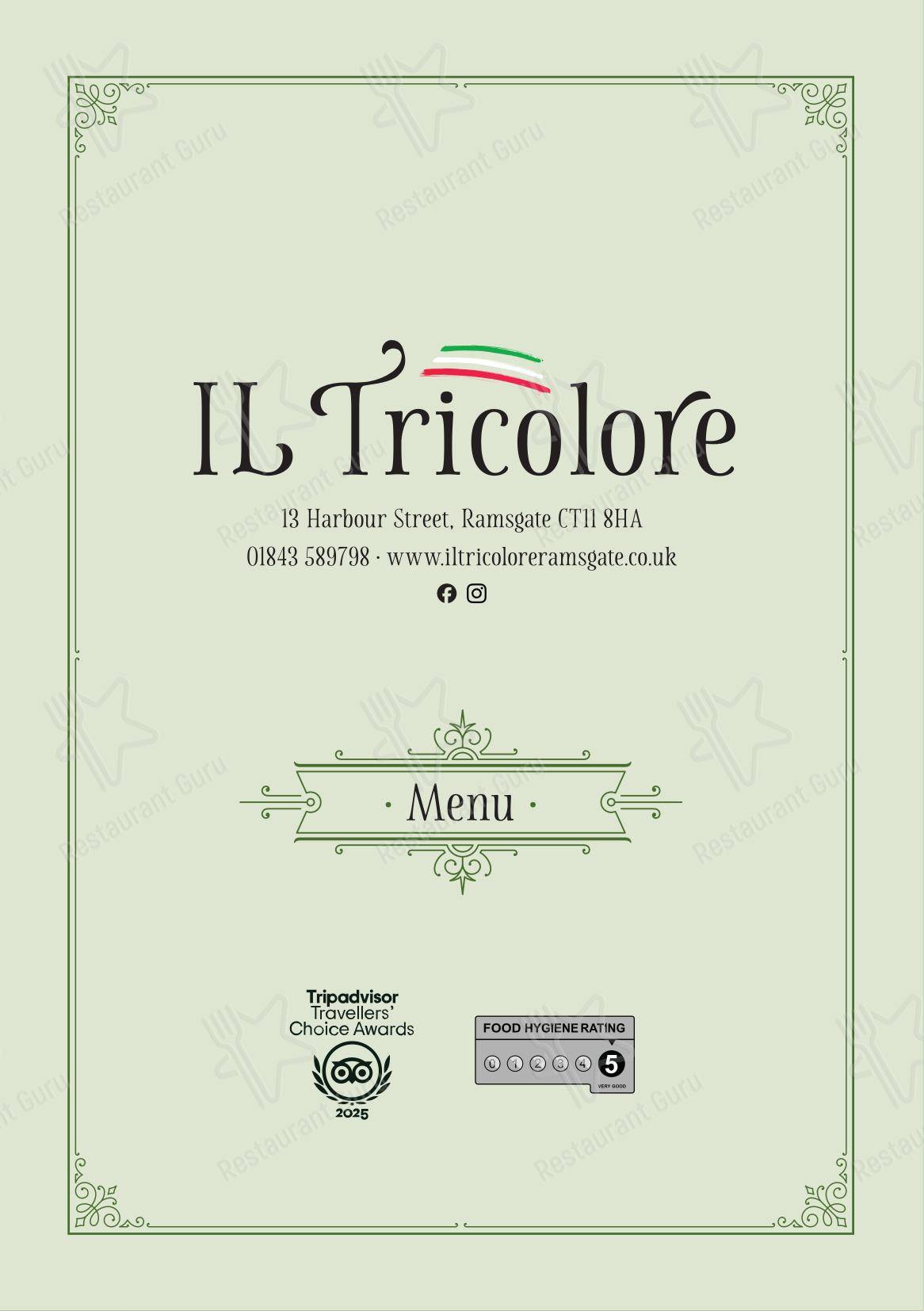 Меню напитков ресторана Il Tricolore