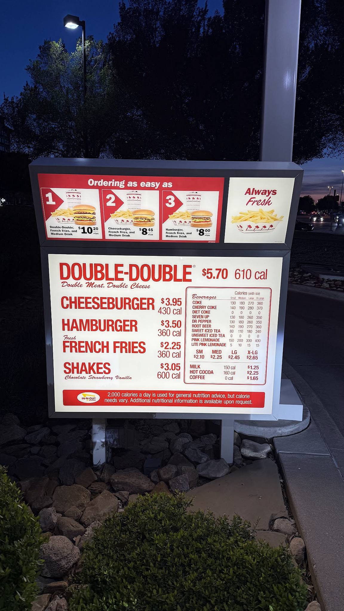 In-N-Out Burger меню