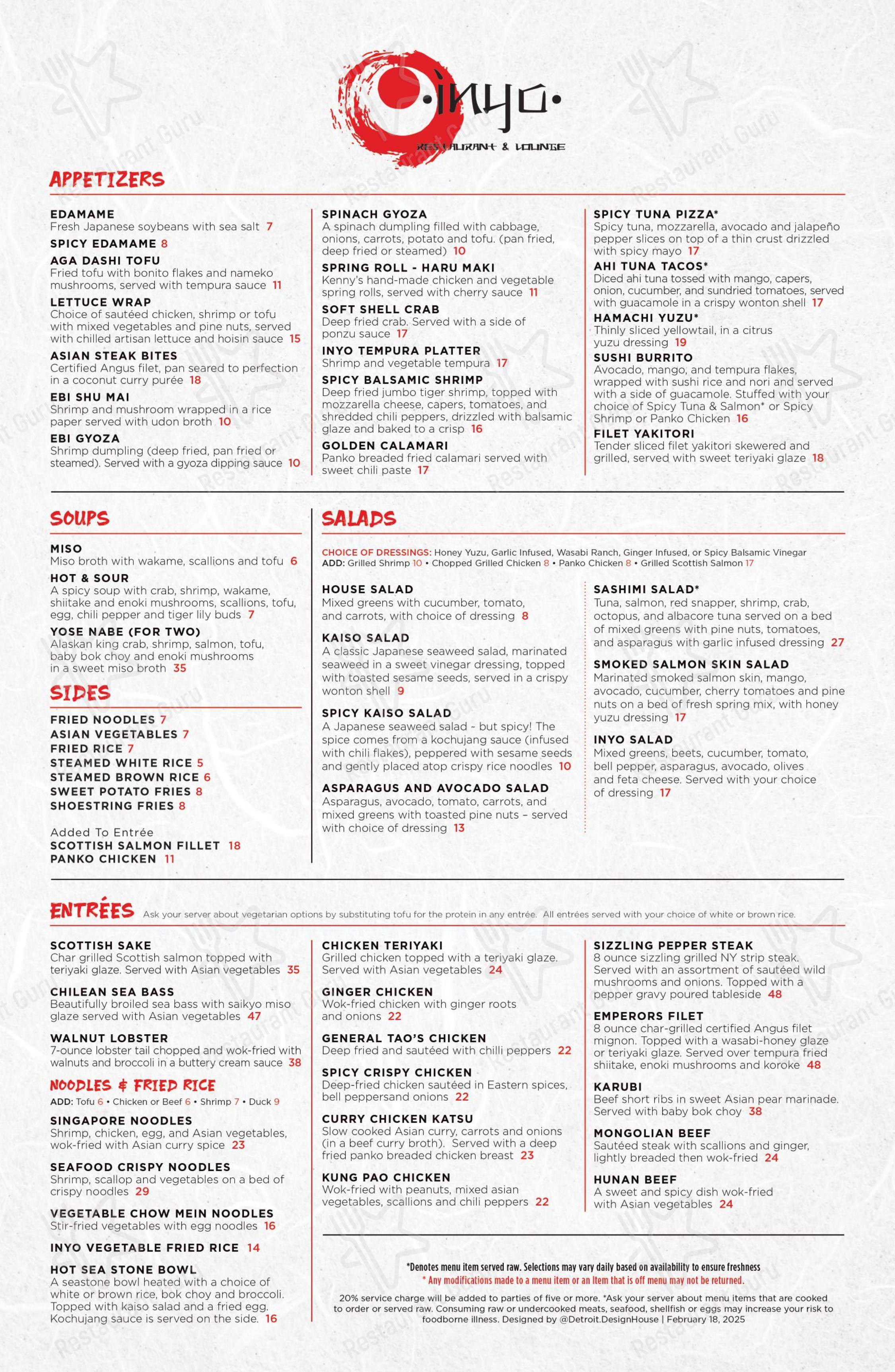 Меню ресторана Inyo Restaurant & Lounge в Ферндейле