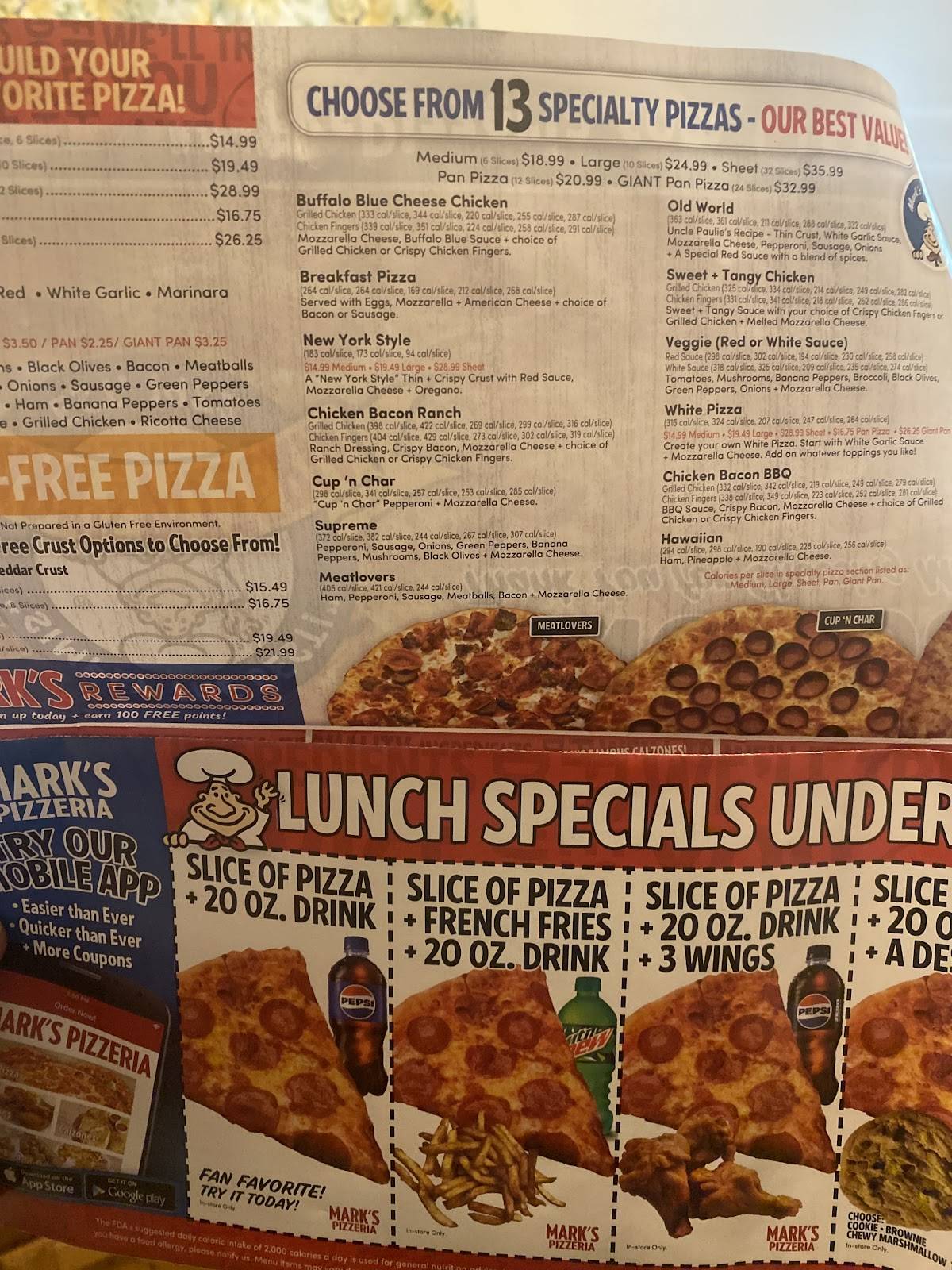 Mark's Pizzeria меню