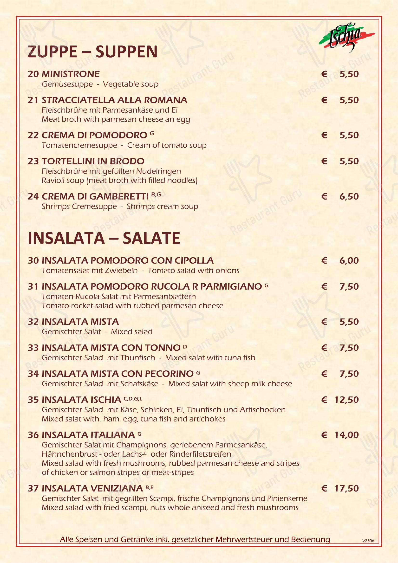 Ischia в Ганновере - Меню