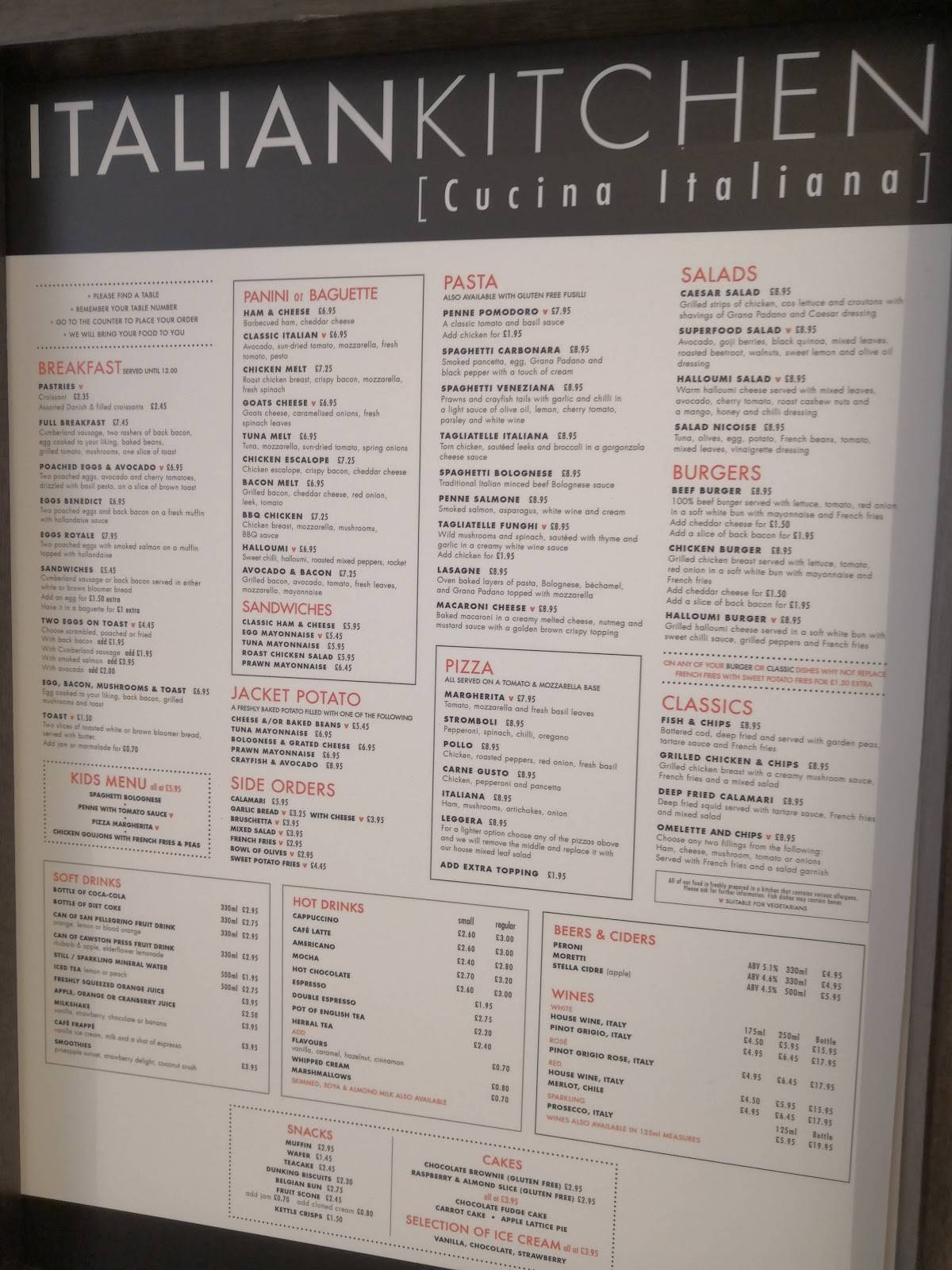 Italian Kitchen меню