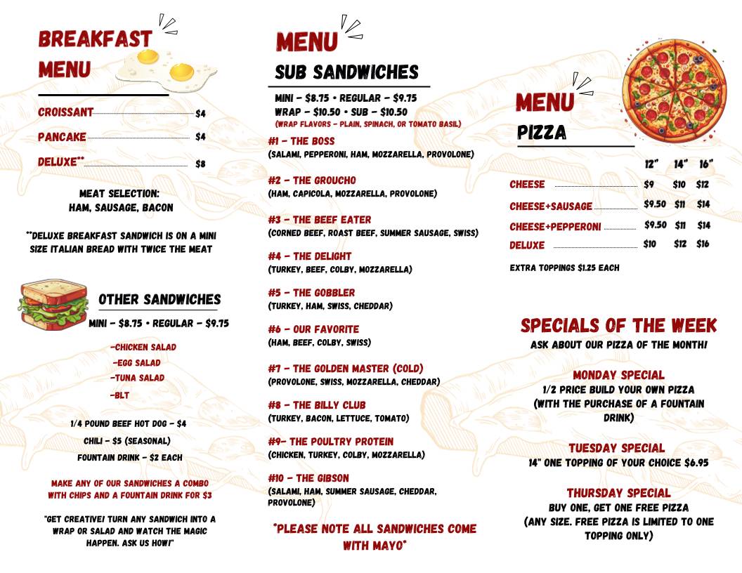 Jerry’s Pizza and Subs Inc меню