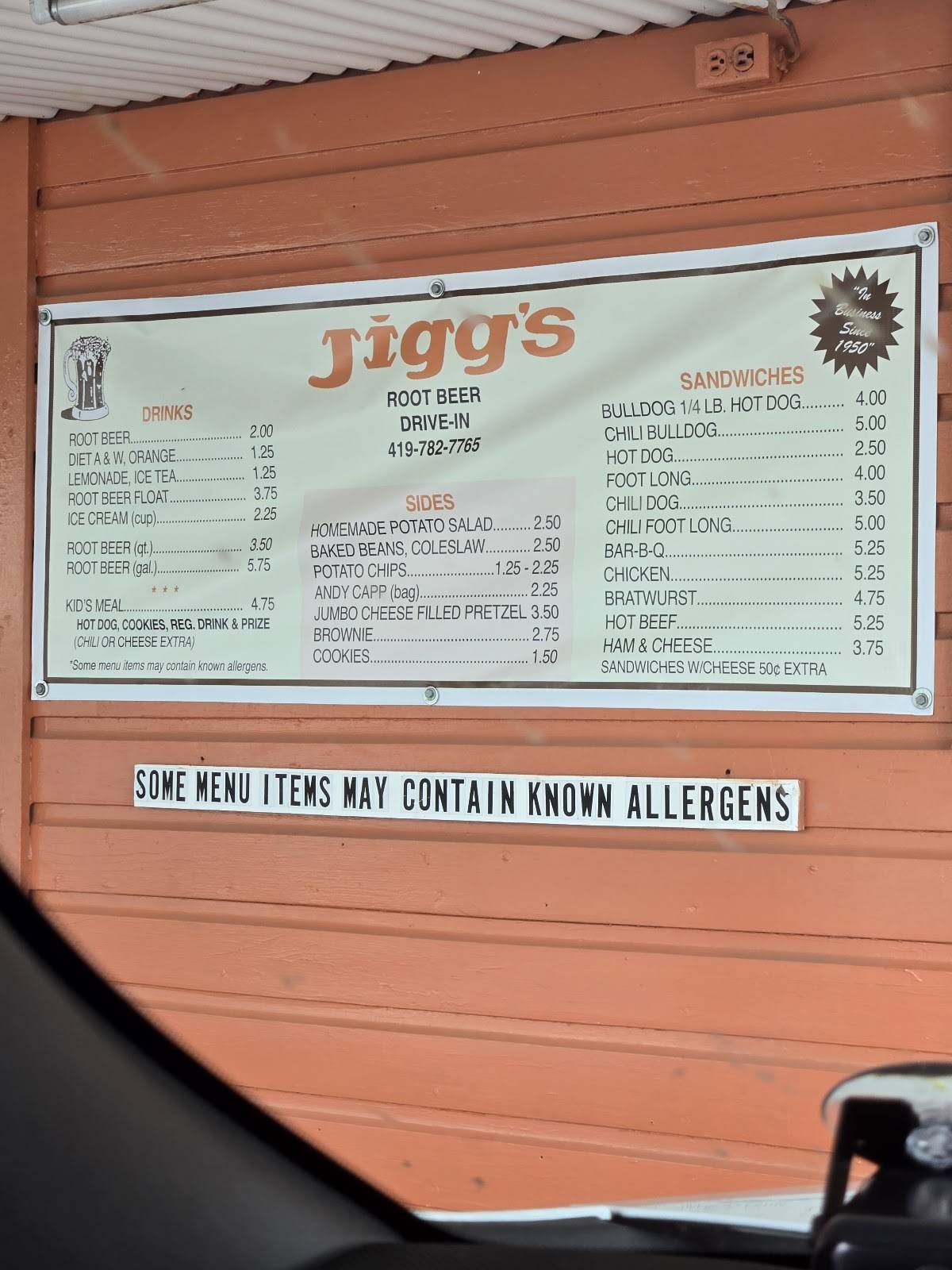 Jiggs Drive In меню
