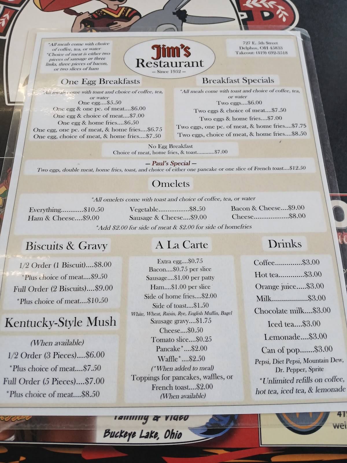 Jim's Restaurant меню