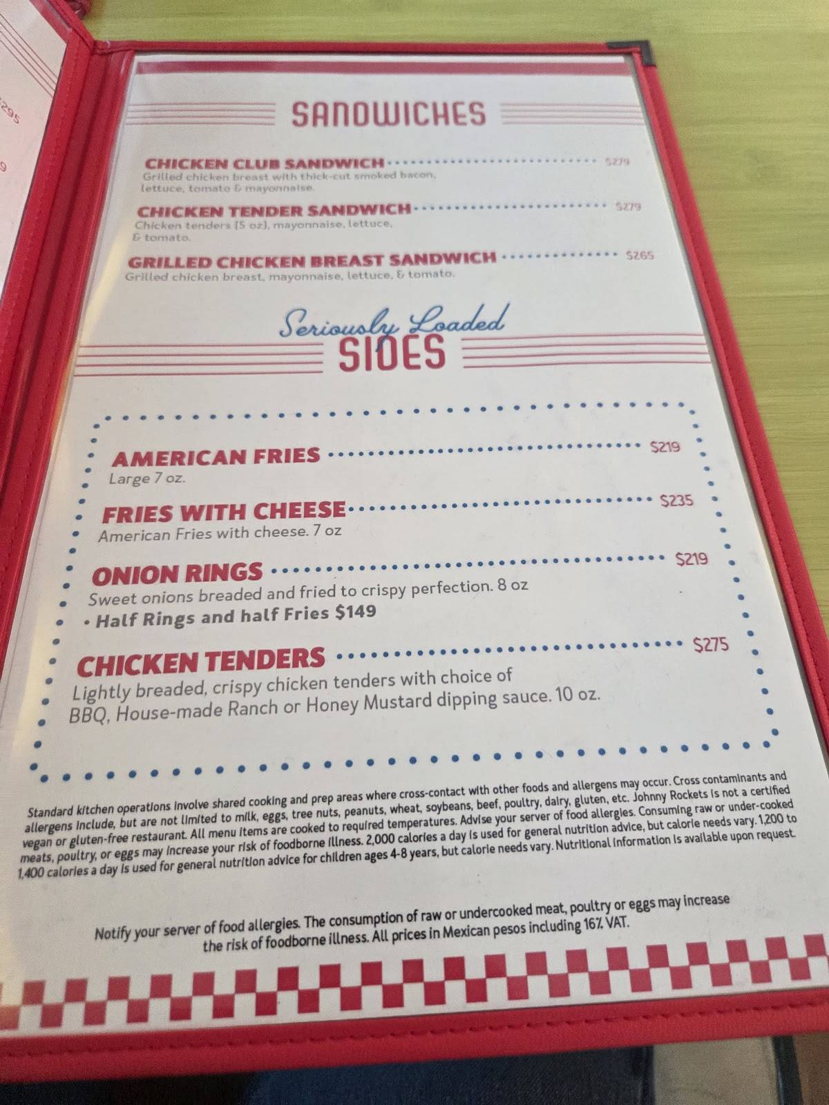 Johnny Rockets меню