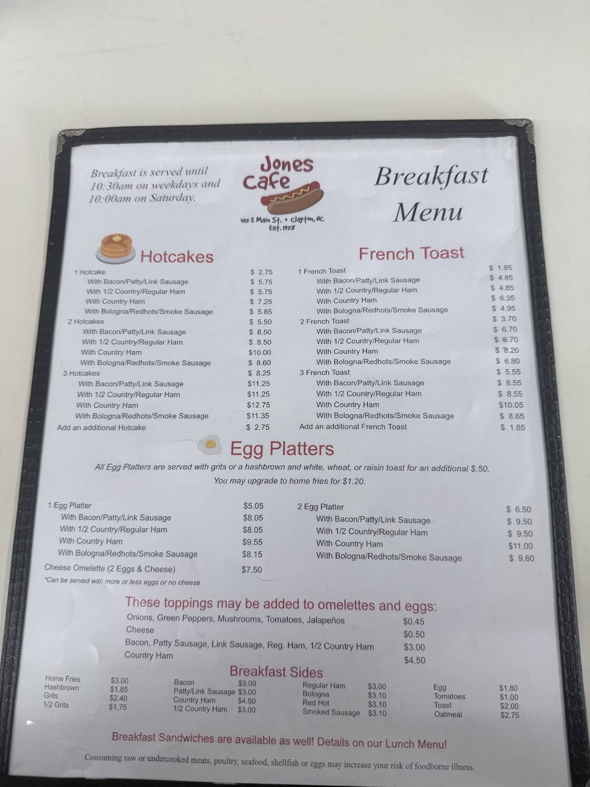 Jones Cafe меню
