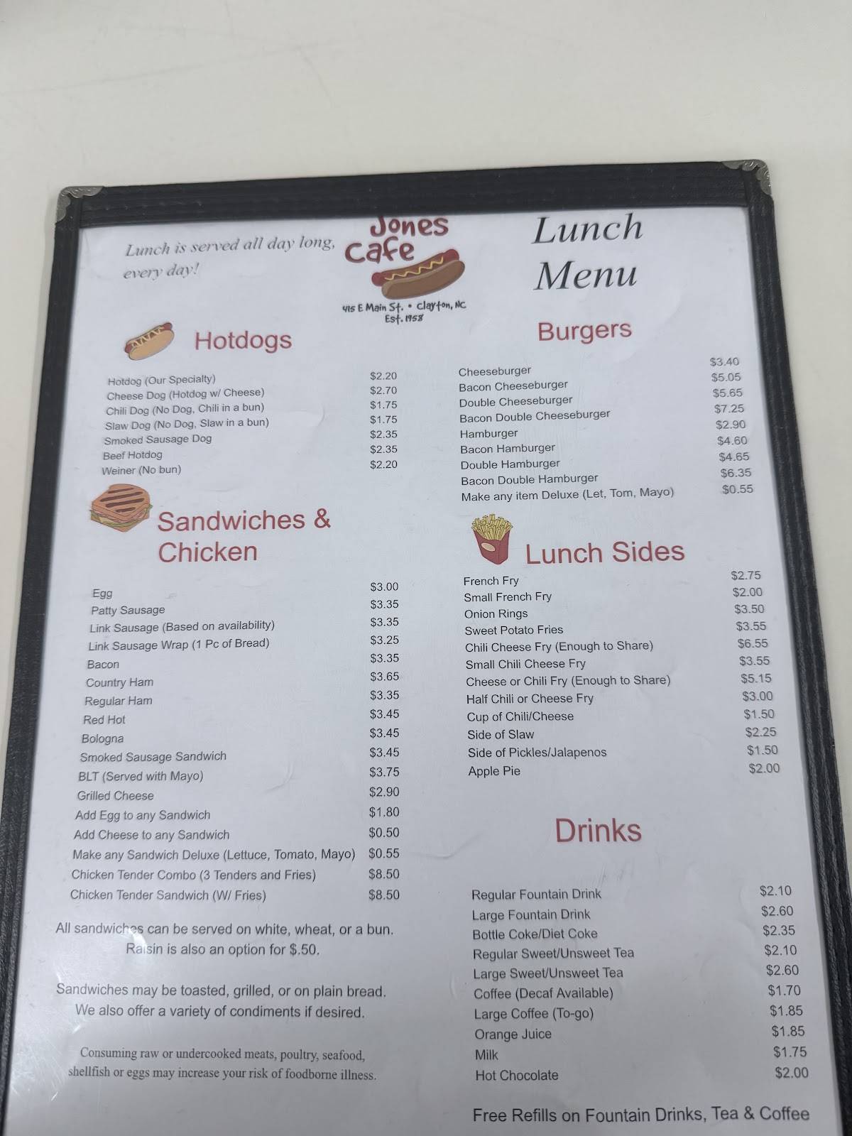 Jones Cafe меню