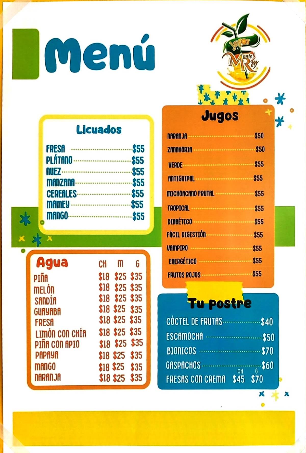 Jugos Monte Rey меню