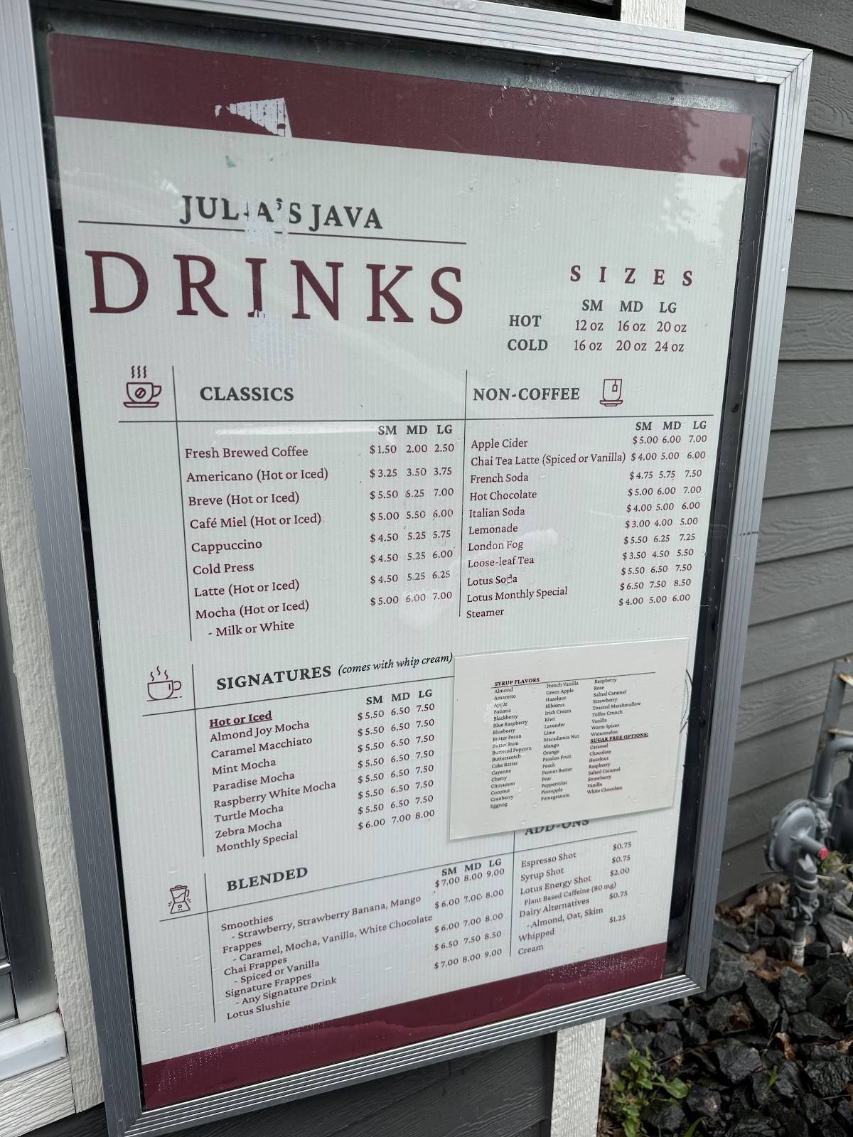 Julia's Java меню