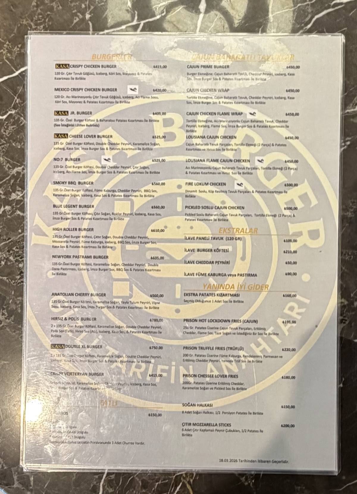 KASA Burger Rota İncek меню