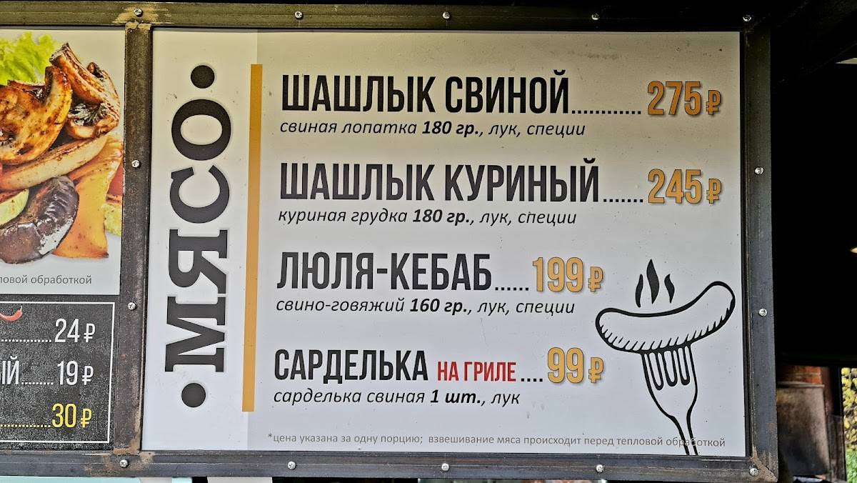 Кафе меню
