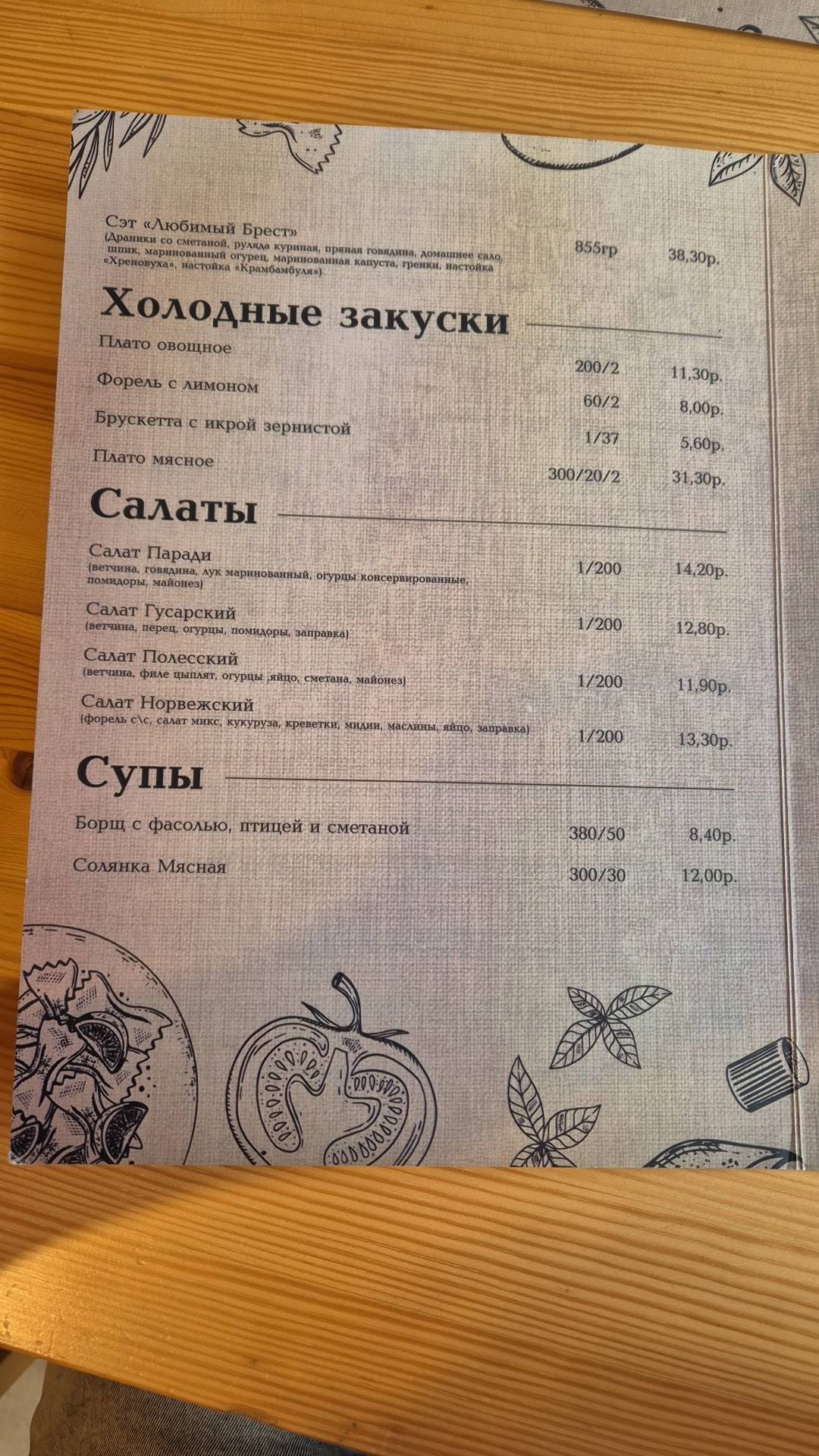 Кафе "Цитадель" меню