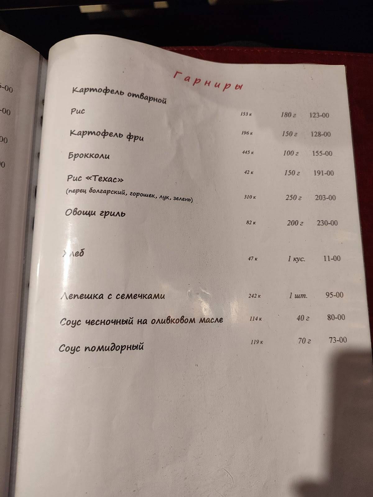 Каспар меню
