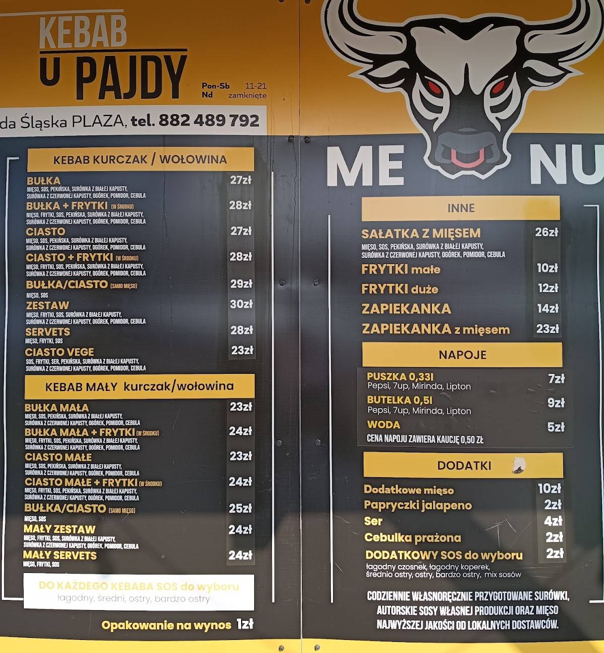 Kebab u Pajdy Ruda Śląska Plaza меню