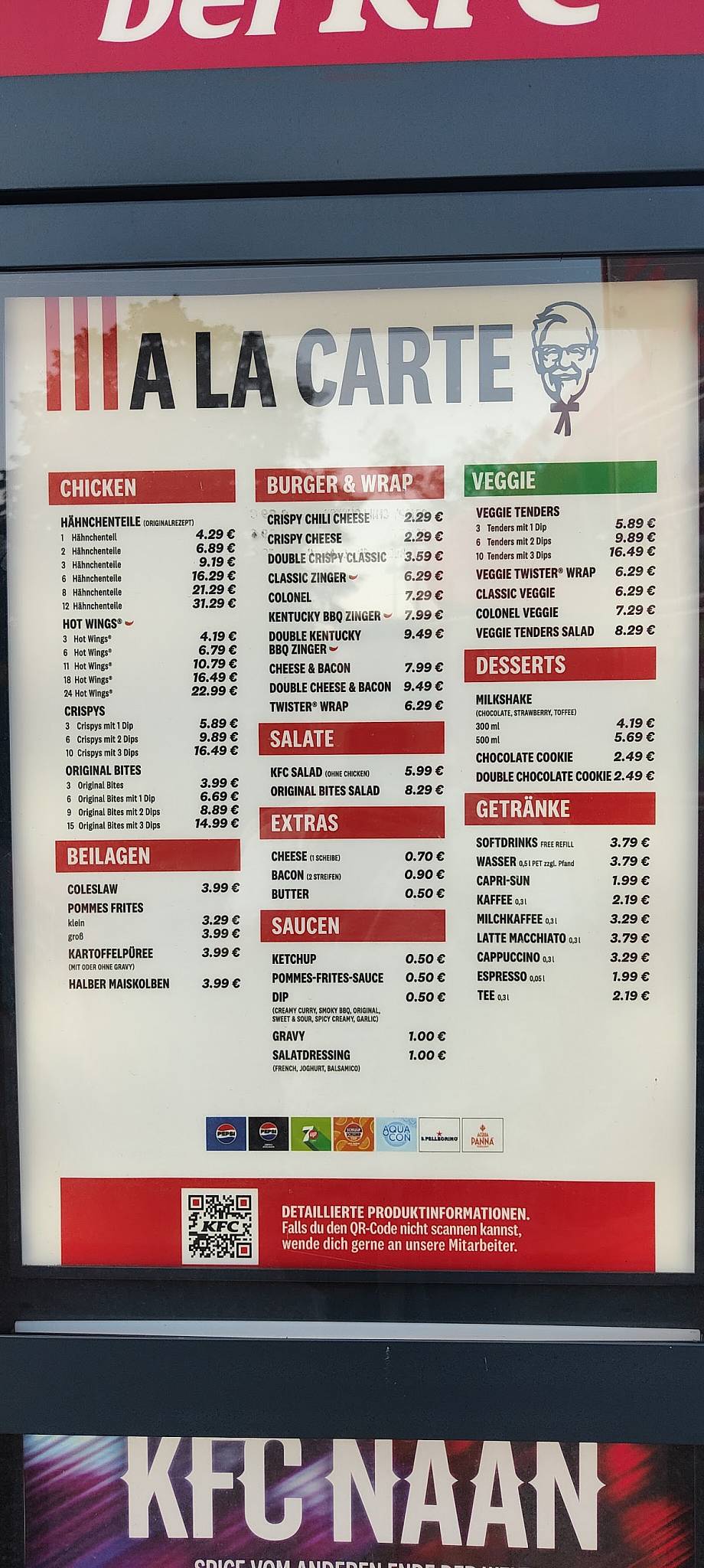 Kentucky Fried Chicken меню