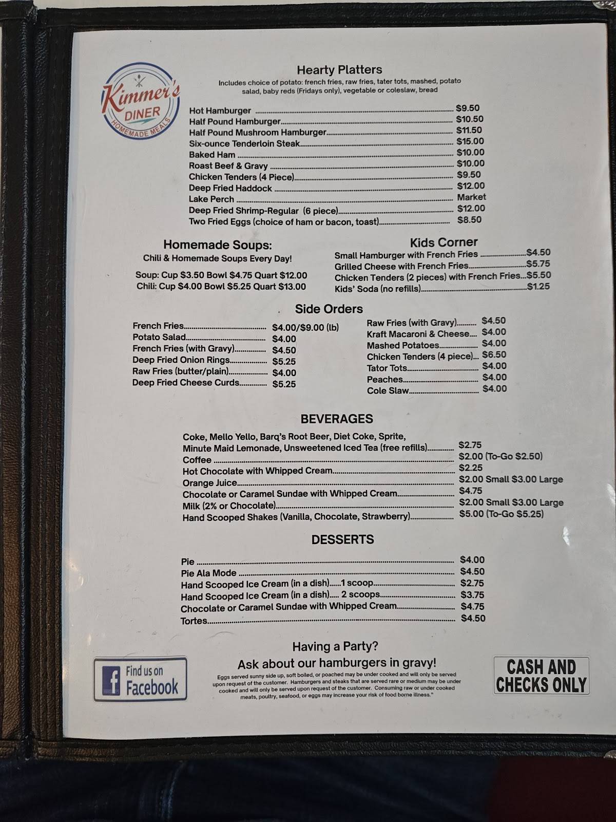 Kimmer’s Diner меню
