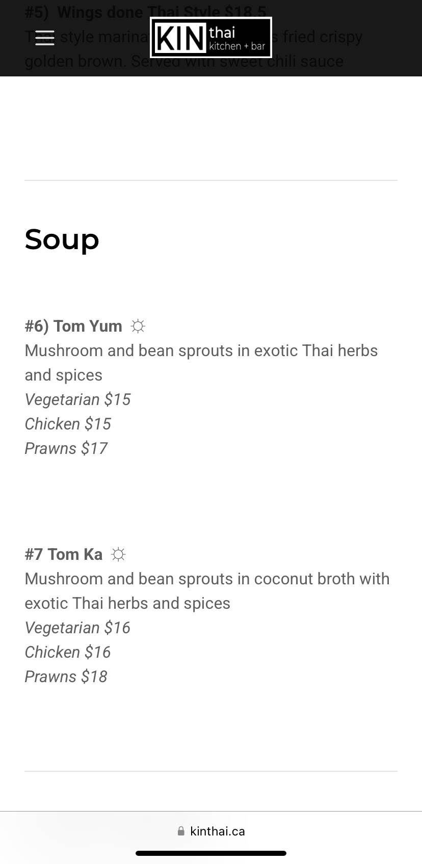 Kin Thai Kitchen & Bar меню