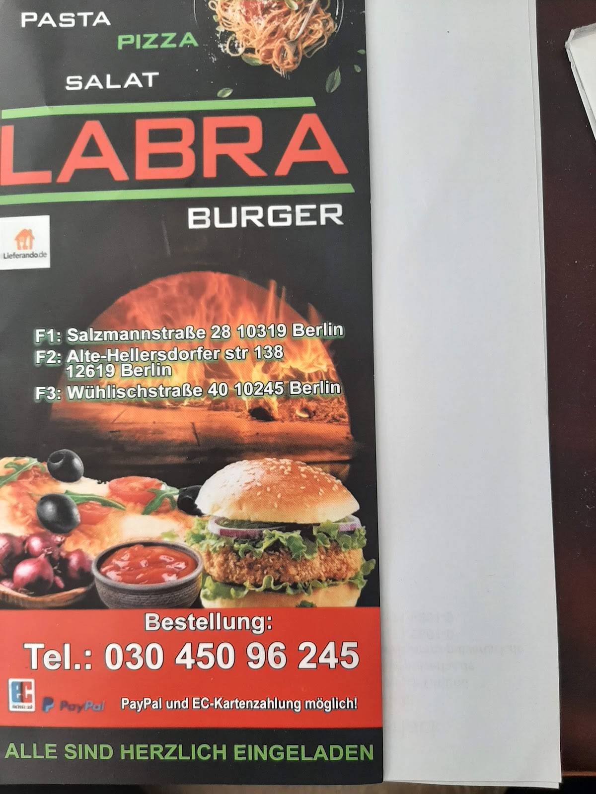 LABRA BURGER меню