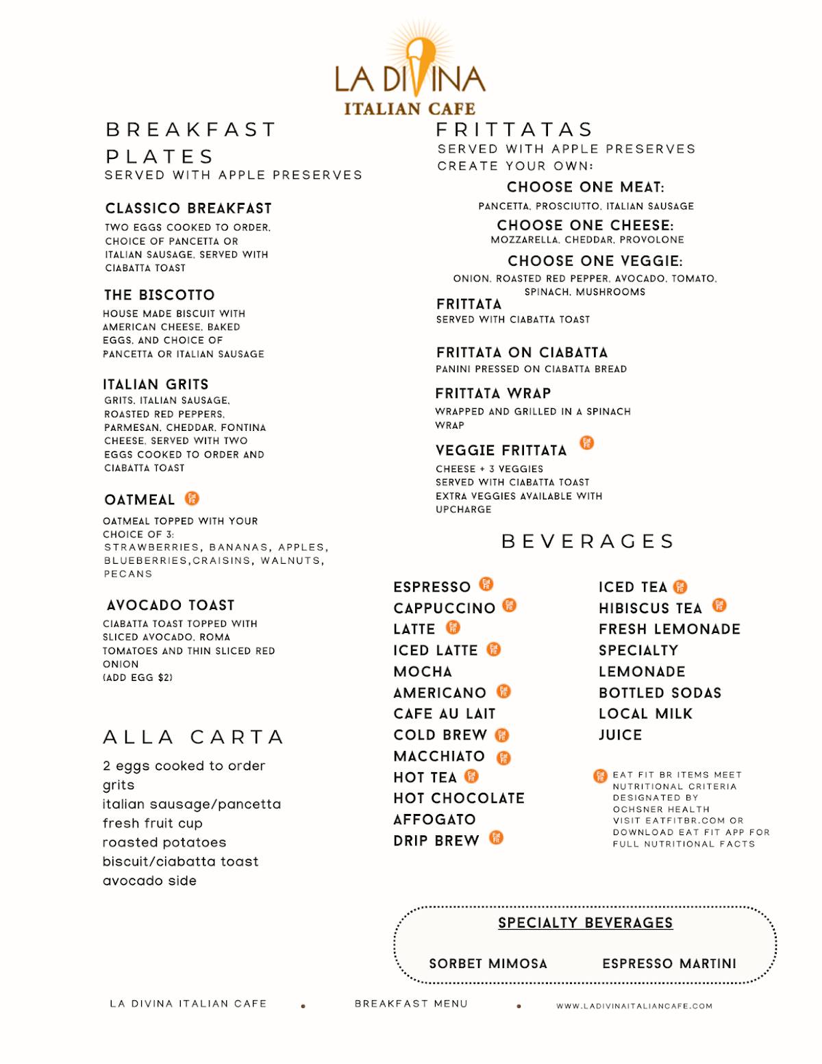 La Divina Italian Coffee Cafe меню