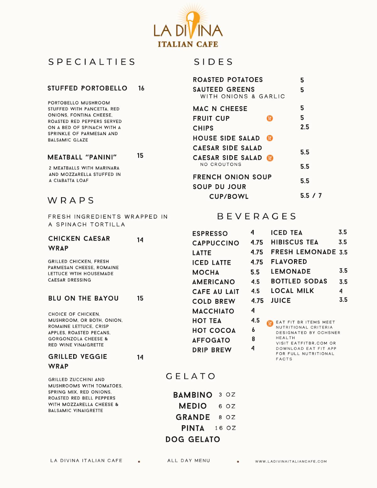 La Divina Italian Coffee Cafe меню