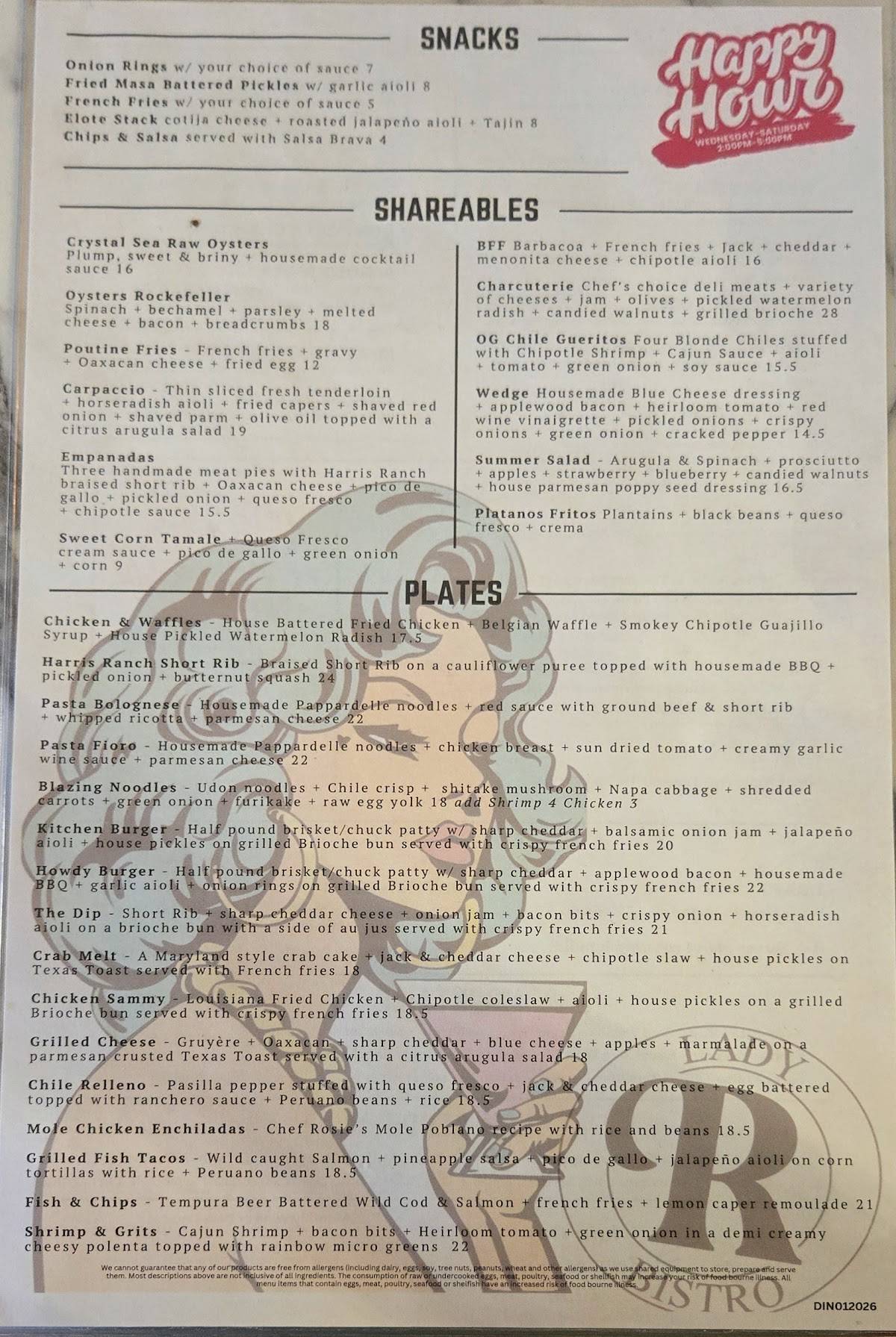 Lady R Bistro меню