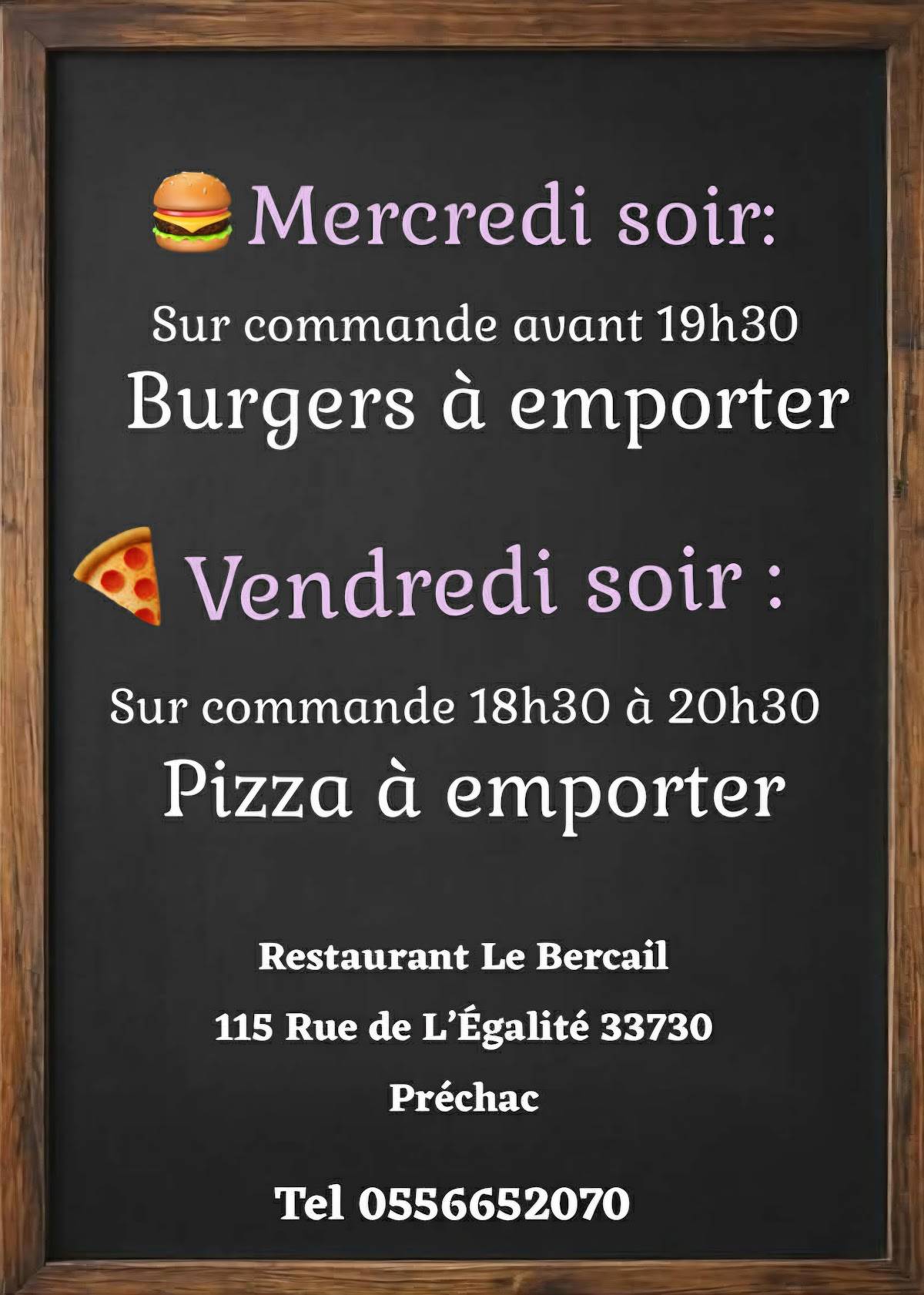 Le Bercail Préchac меню