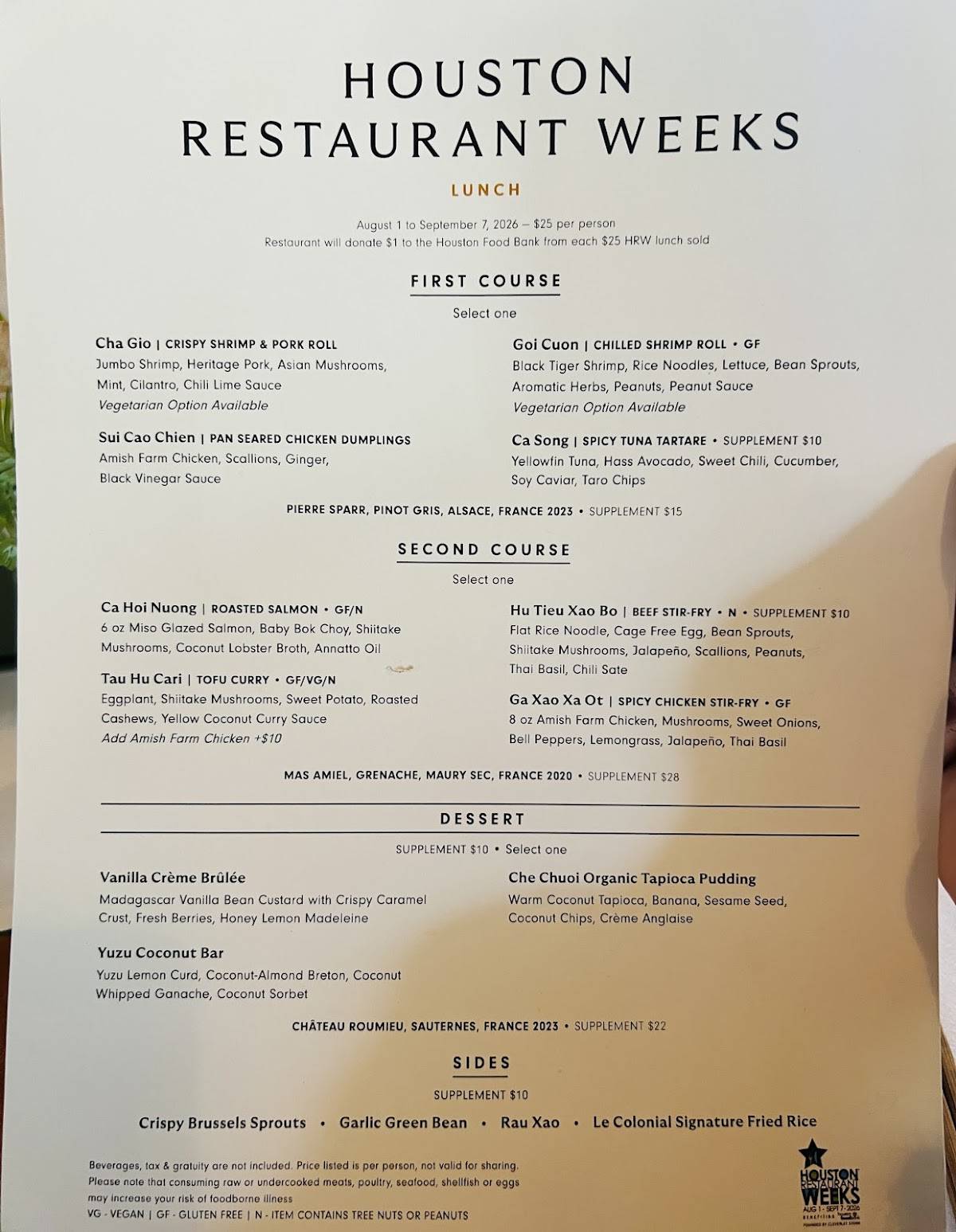 Le Colonial Houston меню