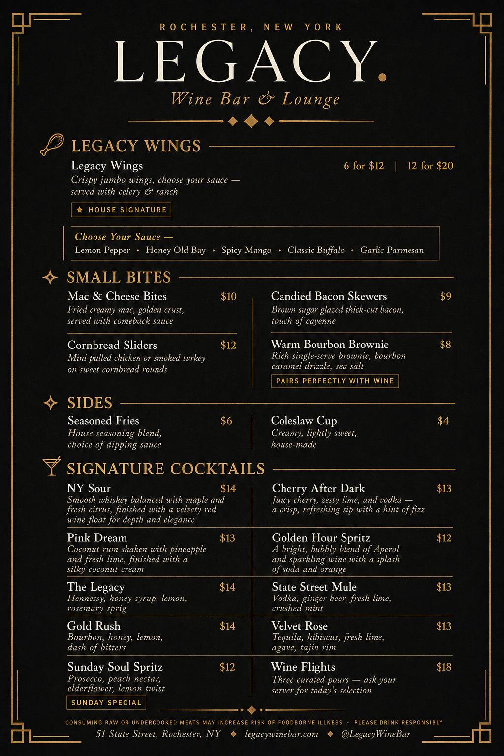 Legacy Wine Bar меню