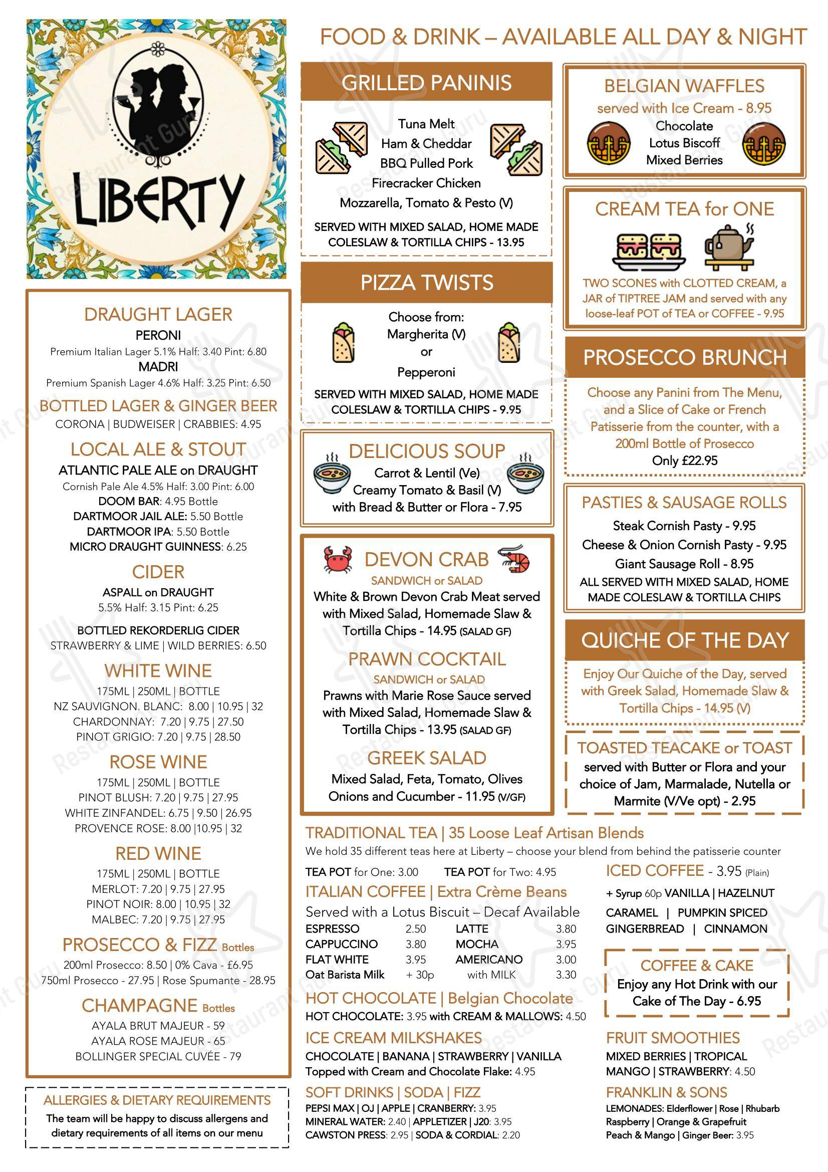 菜单 паба и бара Liberty Brixham