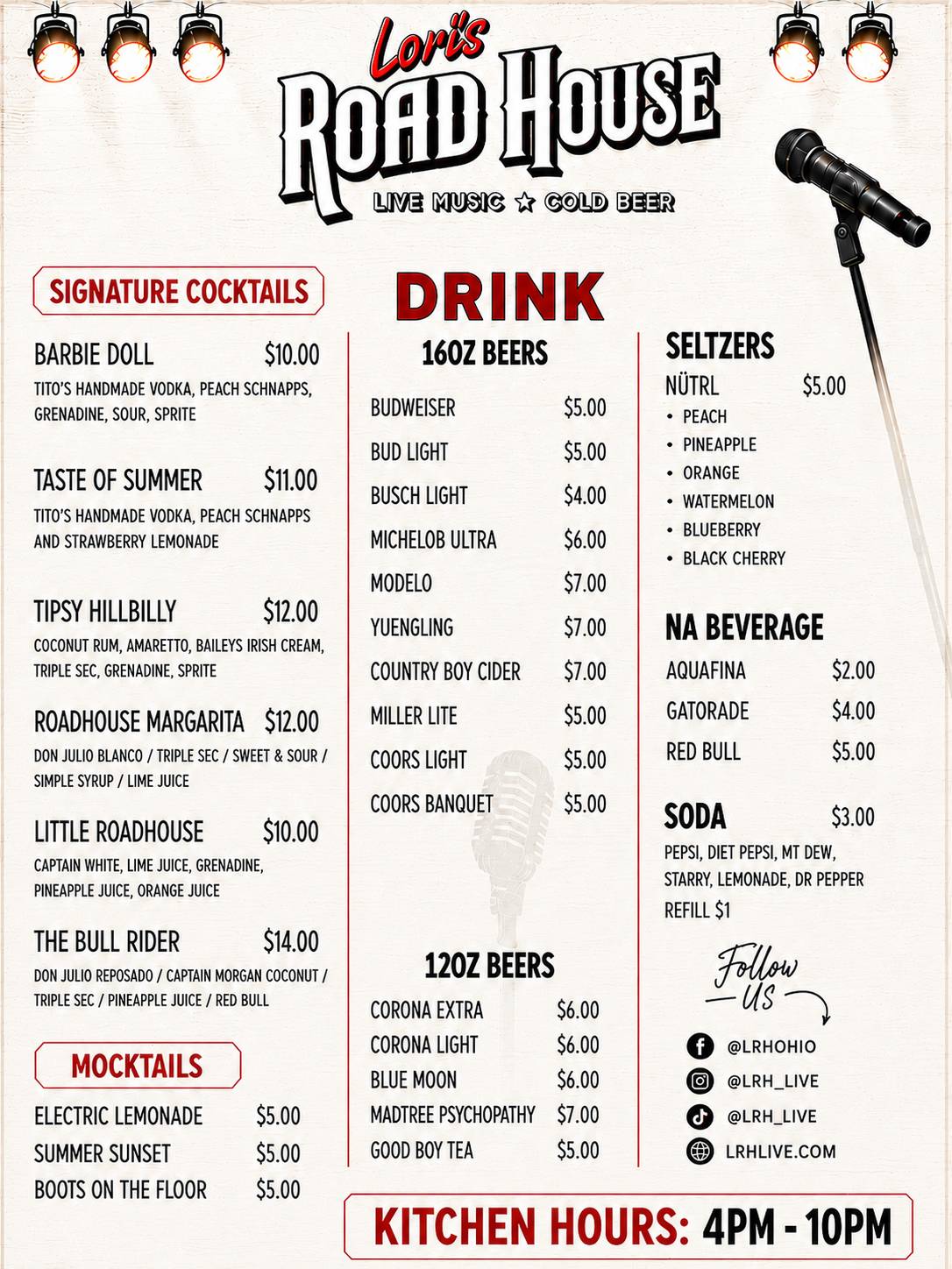 Lori's Roadhouse меню