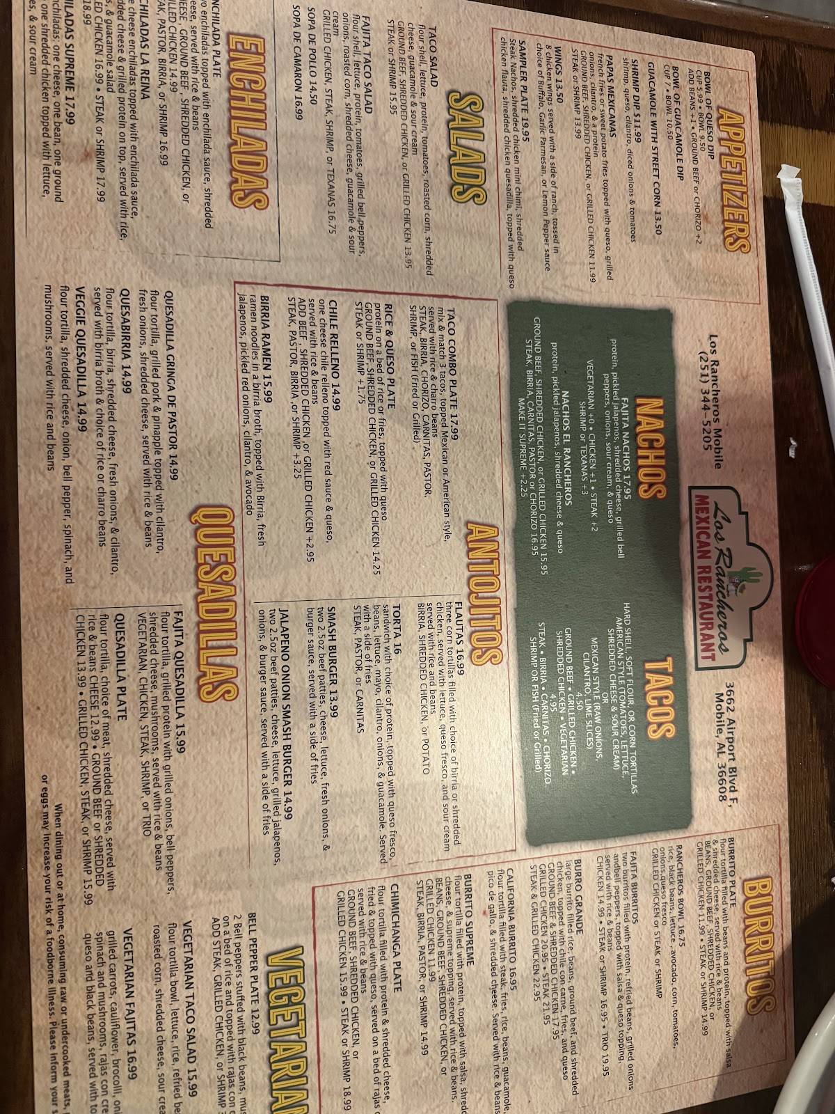 Los Rancheros Mexican Restaurant меню