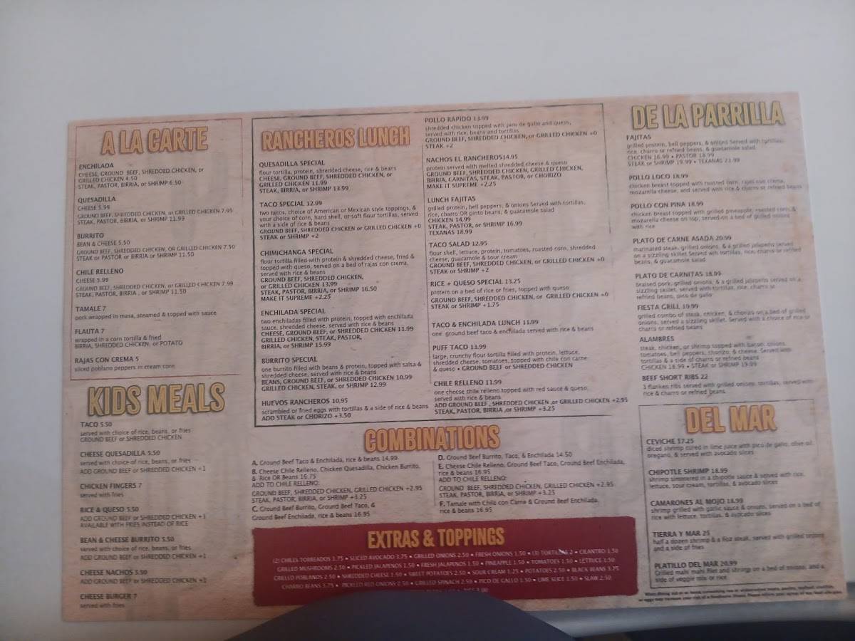 Los Rancheros Mexican Restaurant меню