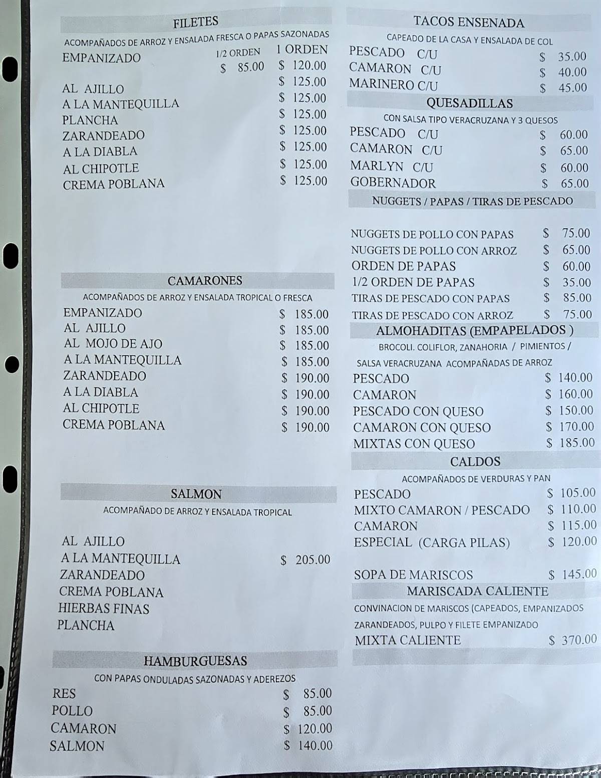 " MARISCOS EL 28 " меню