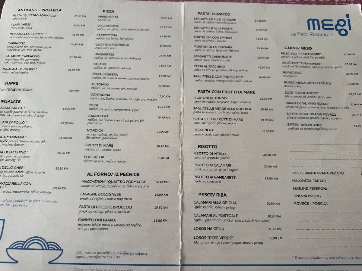 MEGI Le Petit Restaurant - Mostar меню