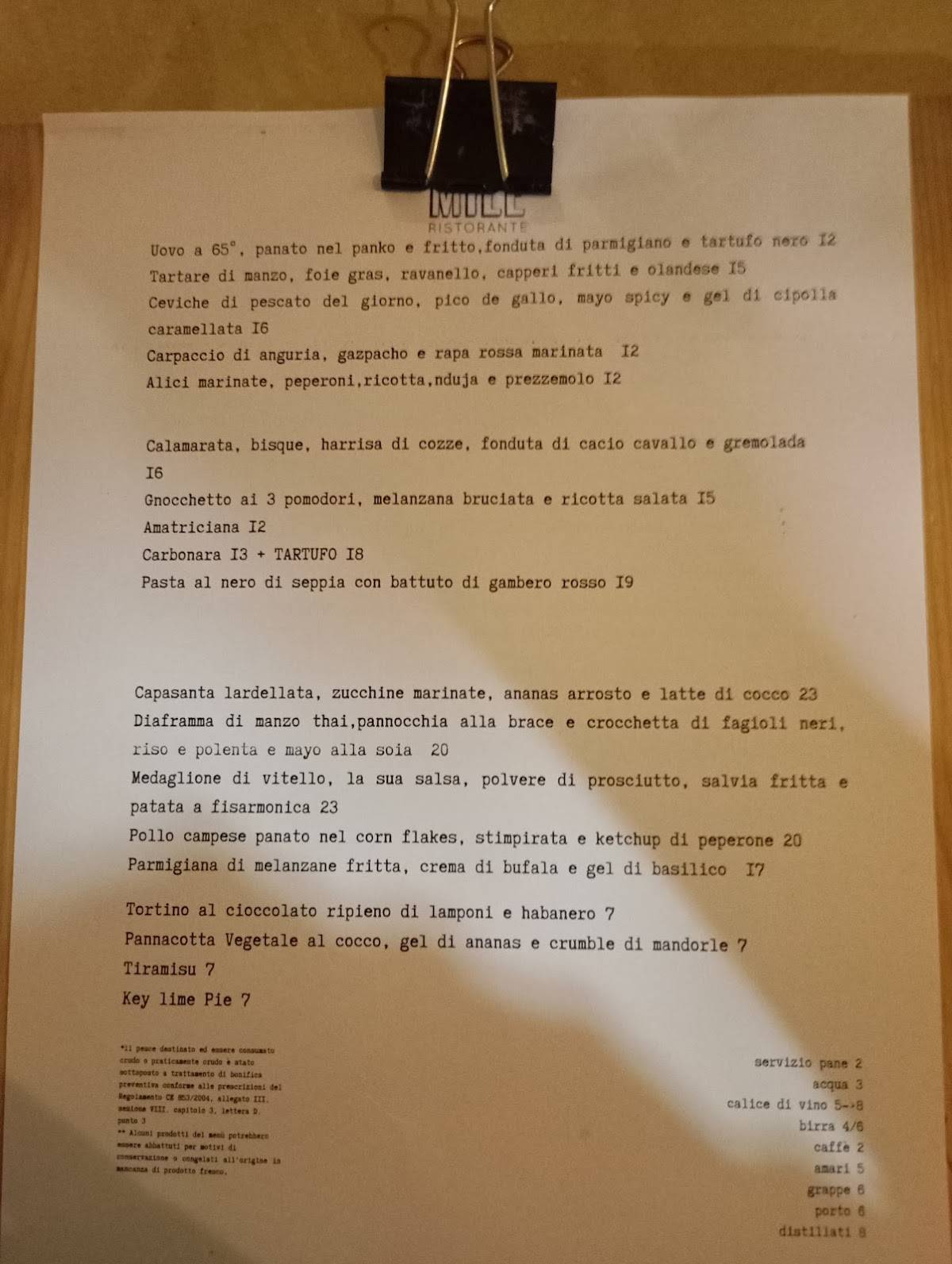 MILE PIGNETO меню