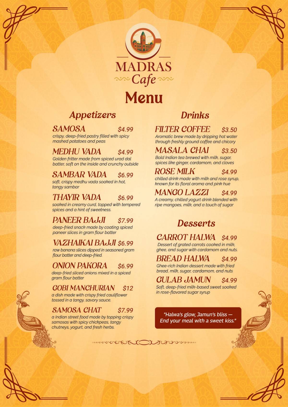 Madras Cafe меню
