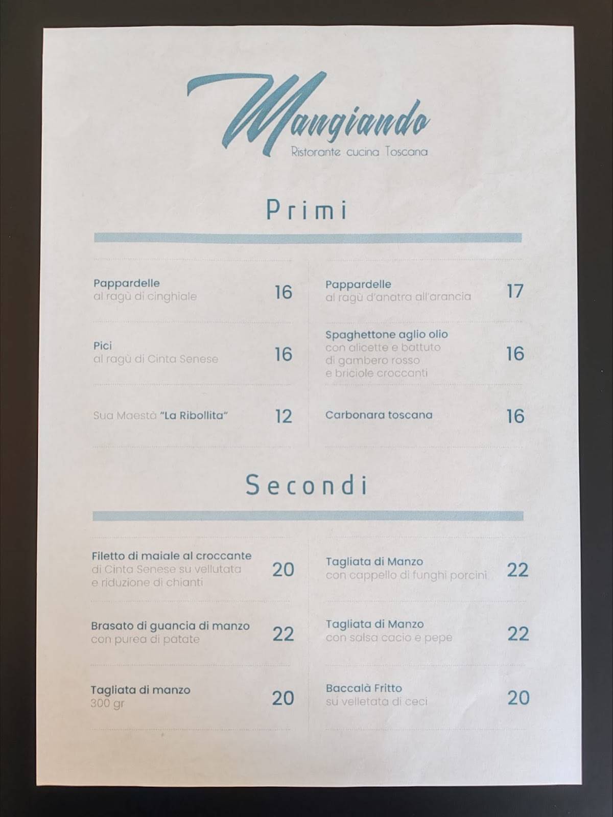 Mangiando меню