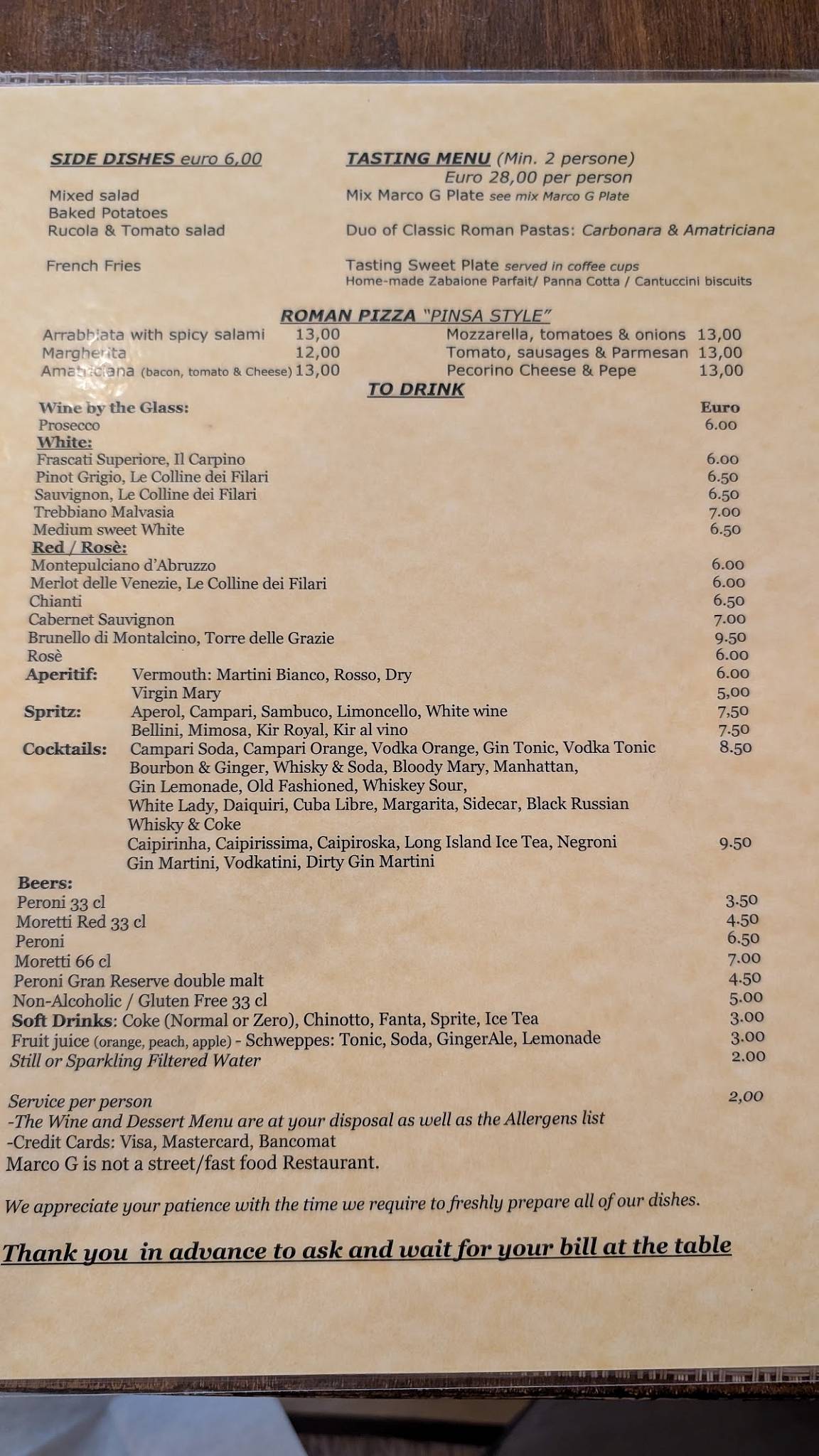 Marco G Osteria меню