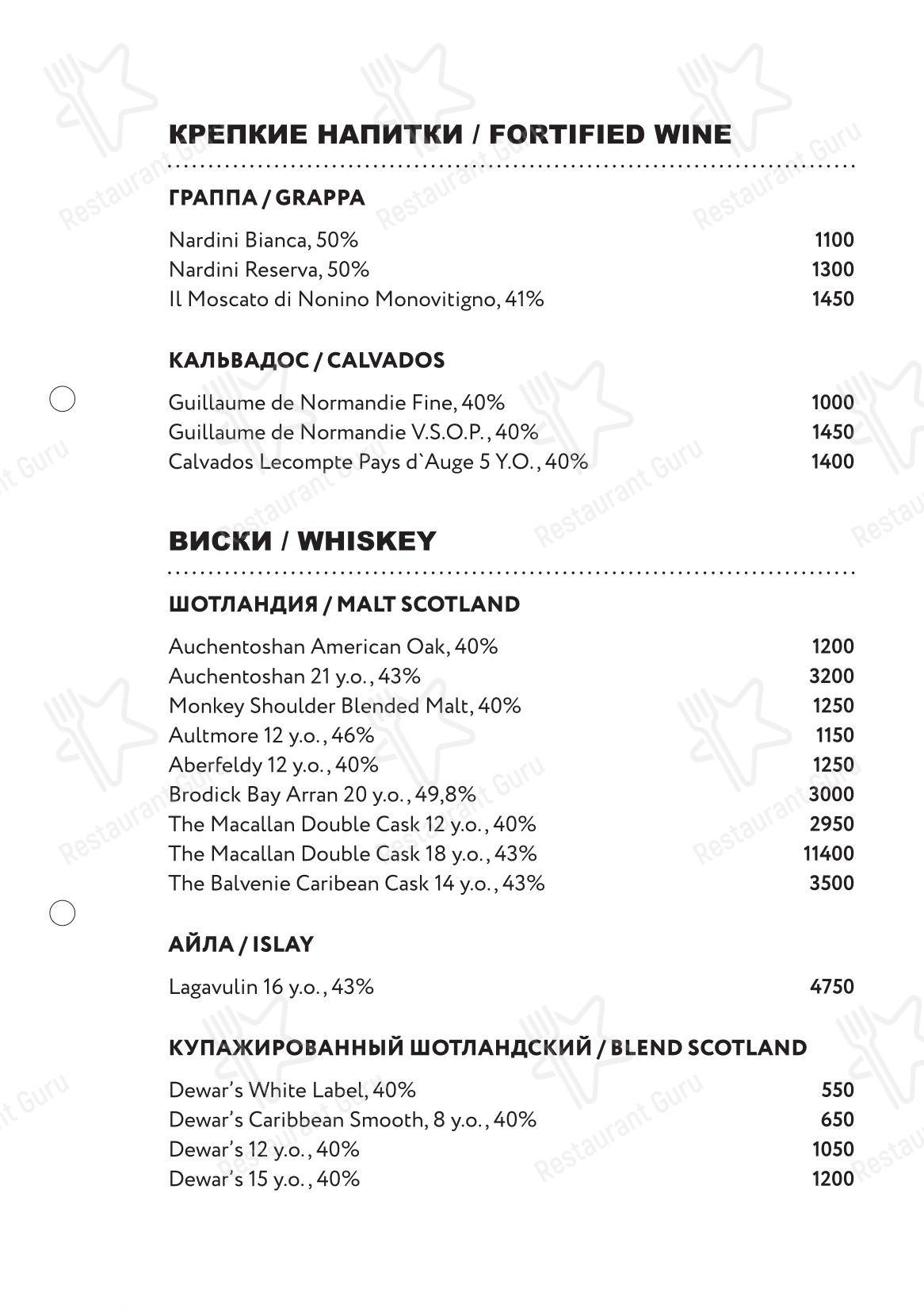 Ночное меню ресторана Margarita Bistro