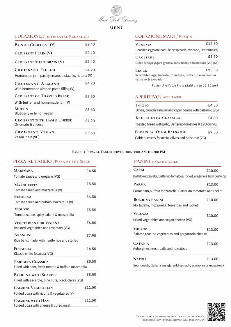 Mari Deli & Dining меню