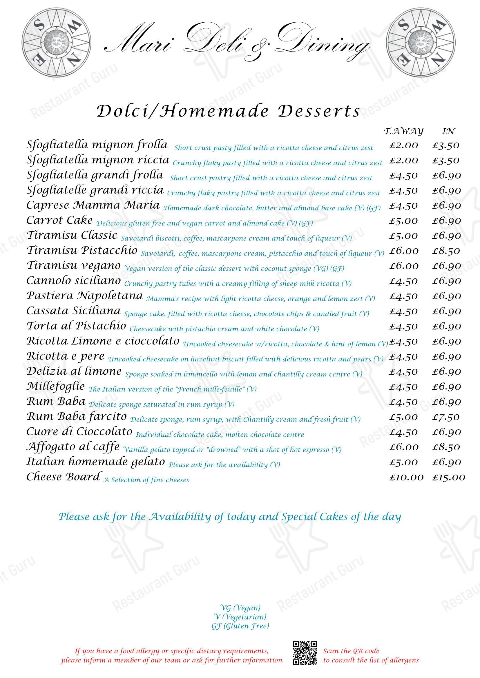 菜单 ресторана Mari Deli & Dining