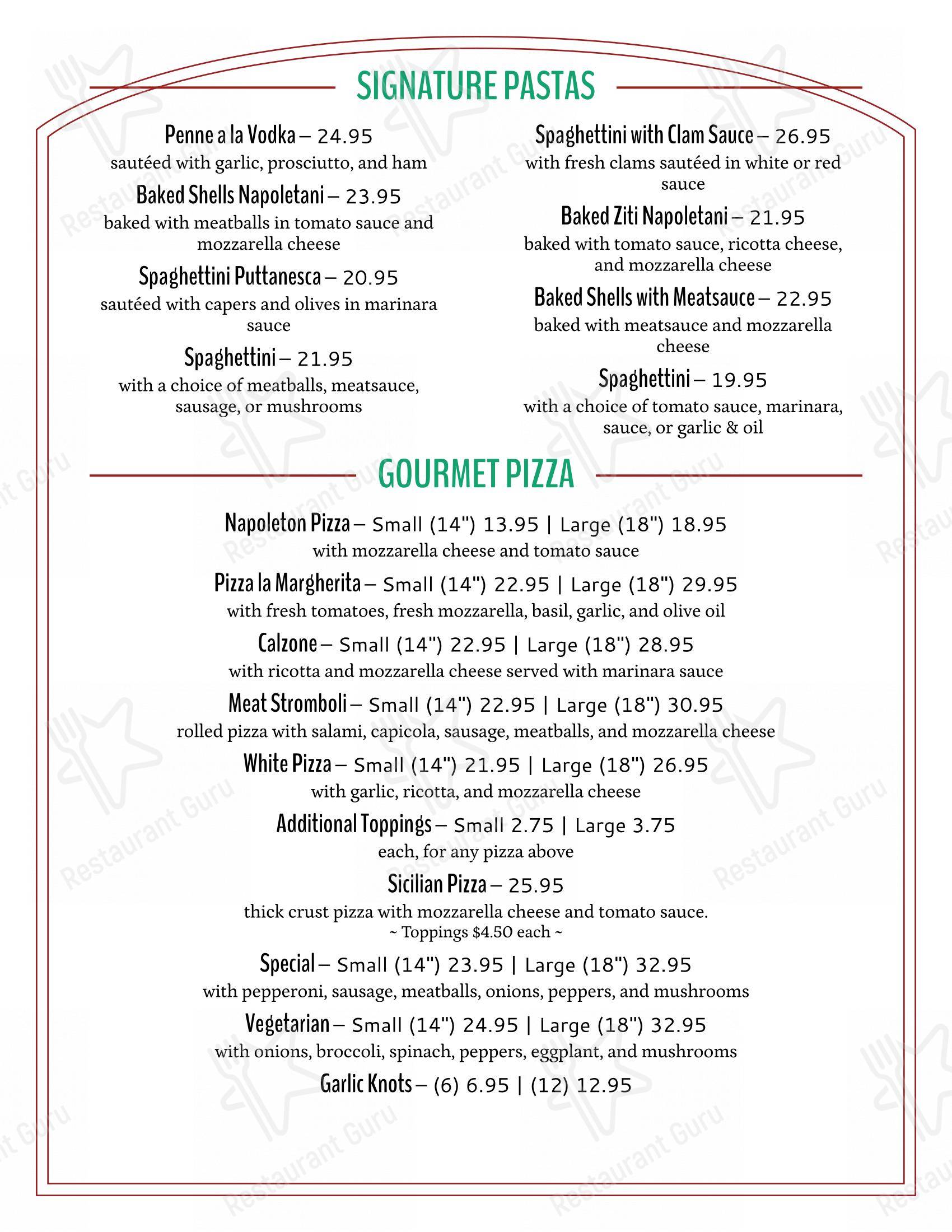Меню пиццерии Mario’s Italian Restaurant в Стьюарте