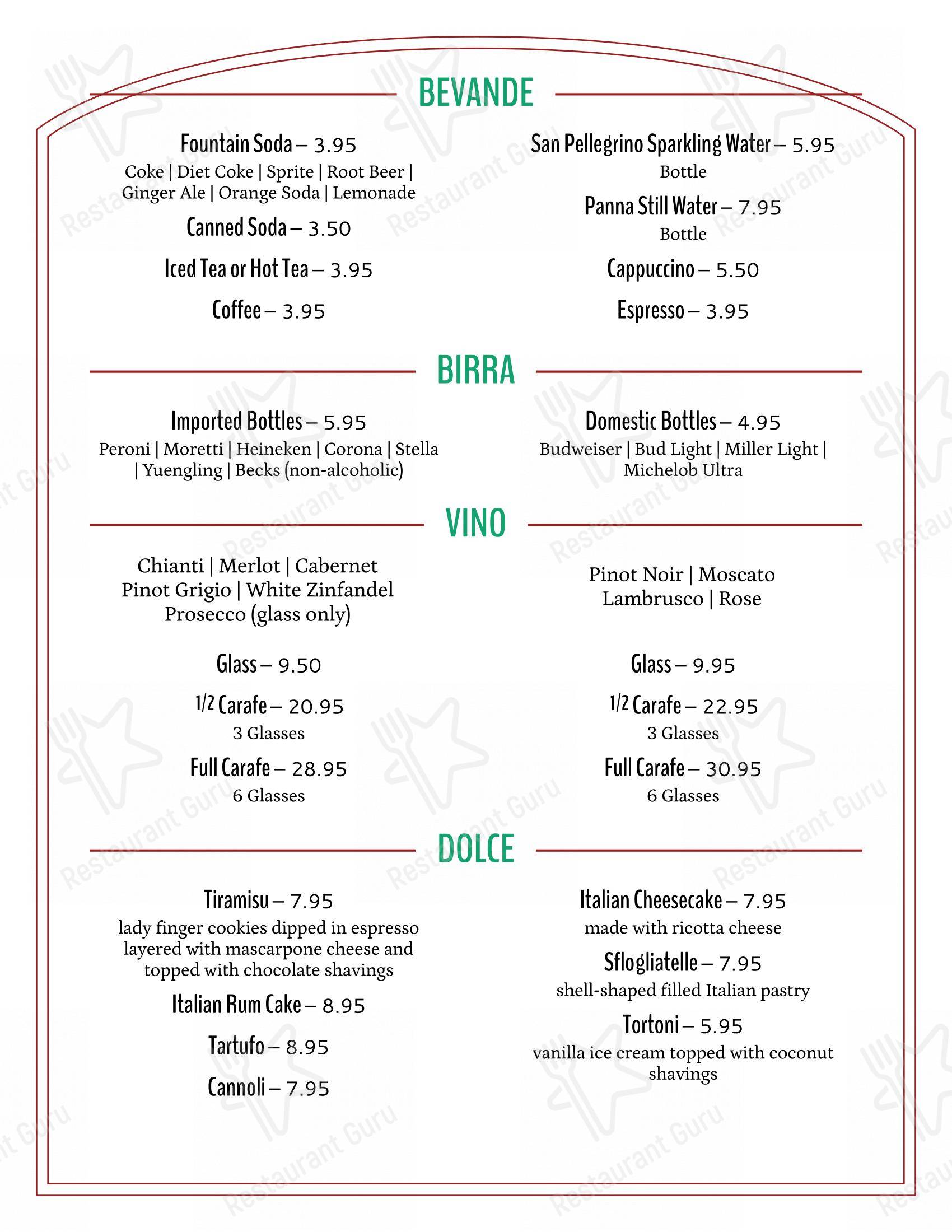 Меню пиццерии Mario’s Italian Restaurant
