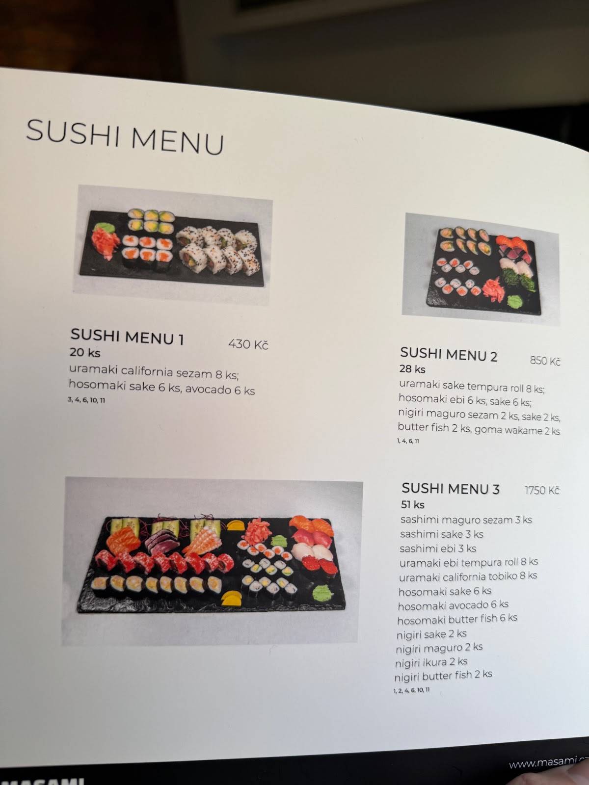 Masami restaurant меню
