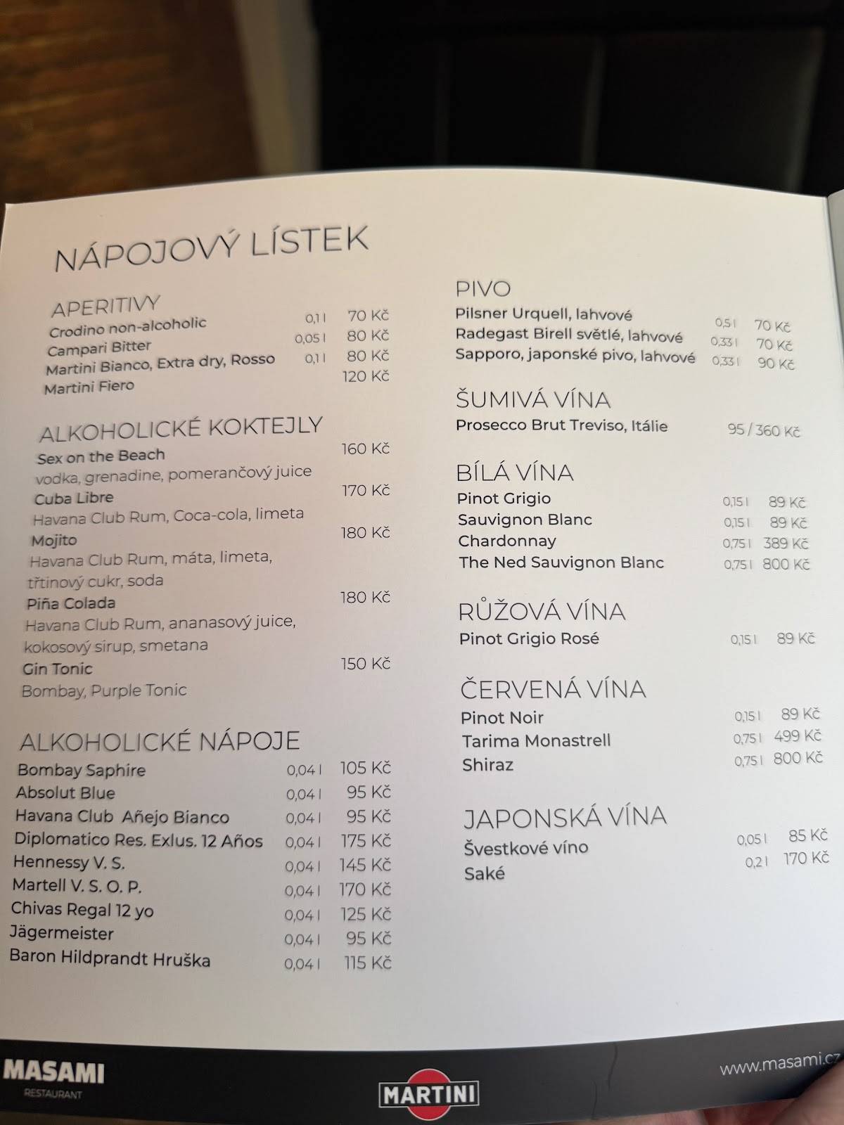 Masami restaurant меню