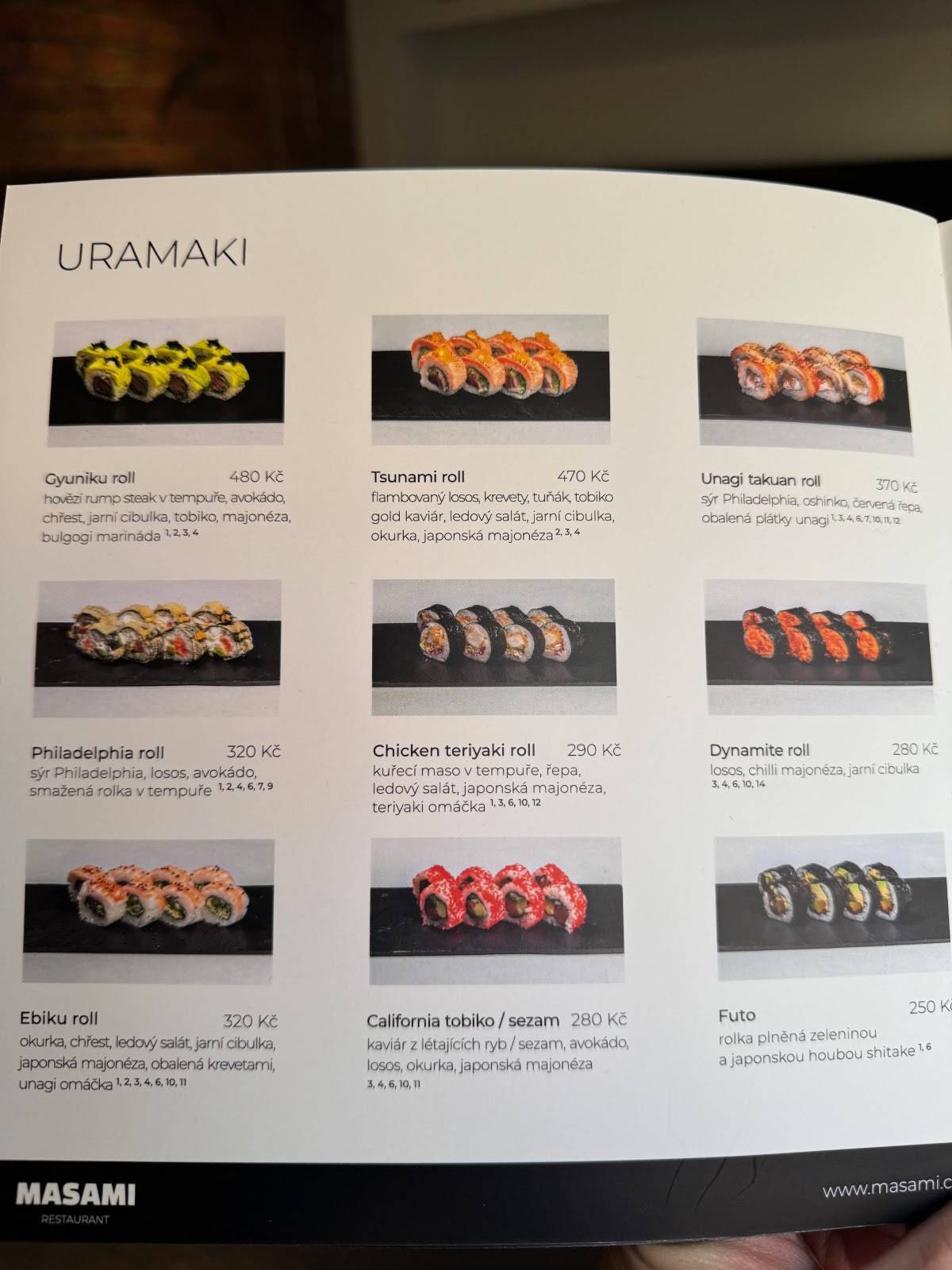 Masami restaurant меню