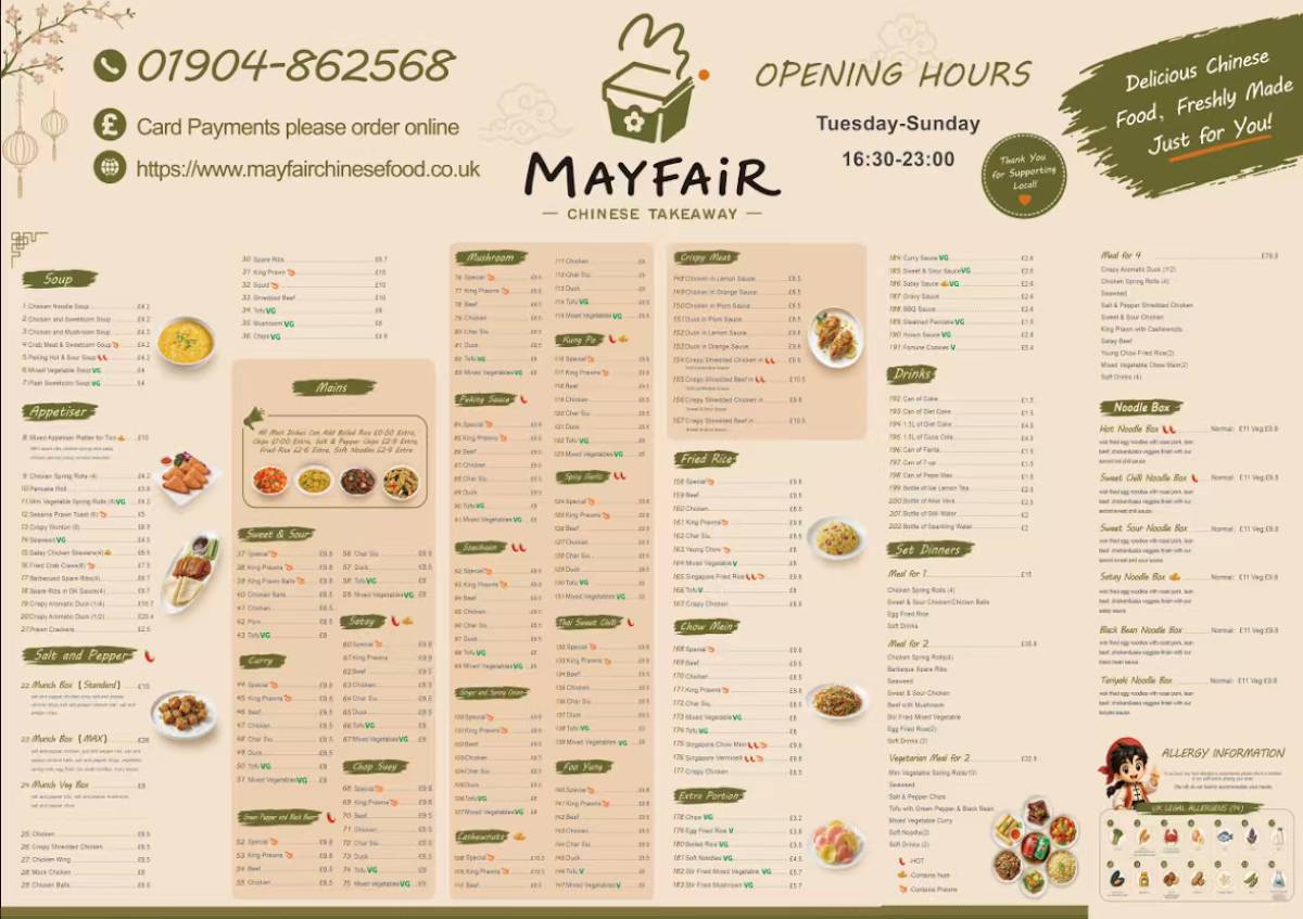 Mayfair Chinese Takeaway меню