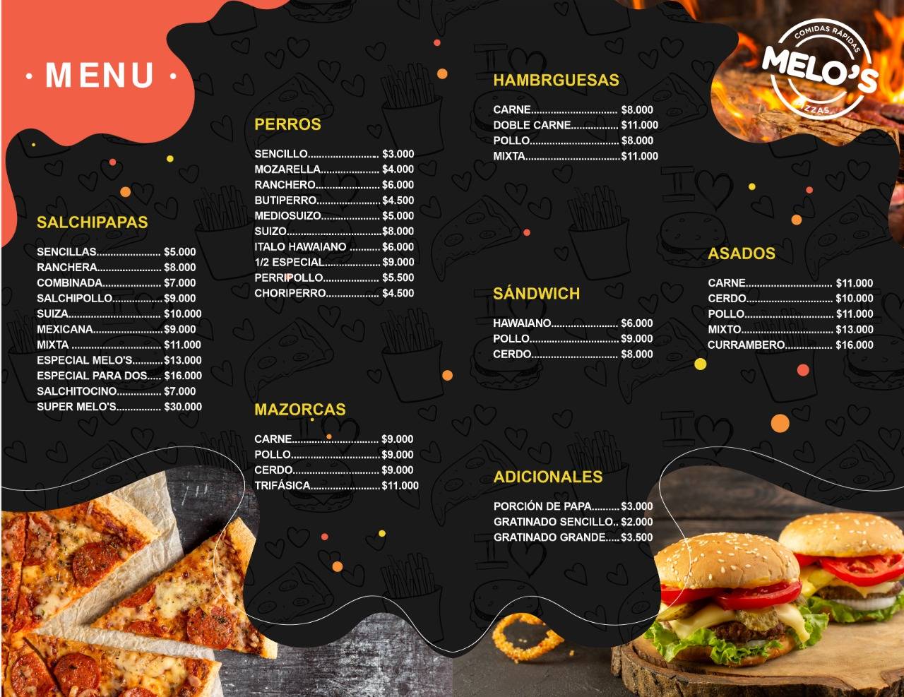 Melo's pizzas y comidas rápidas меню